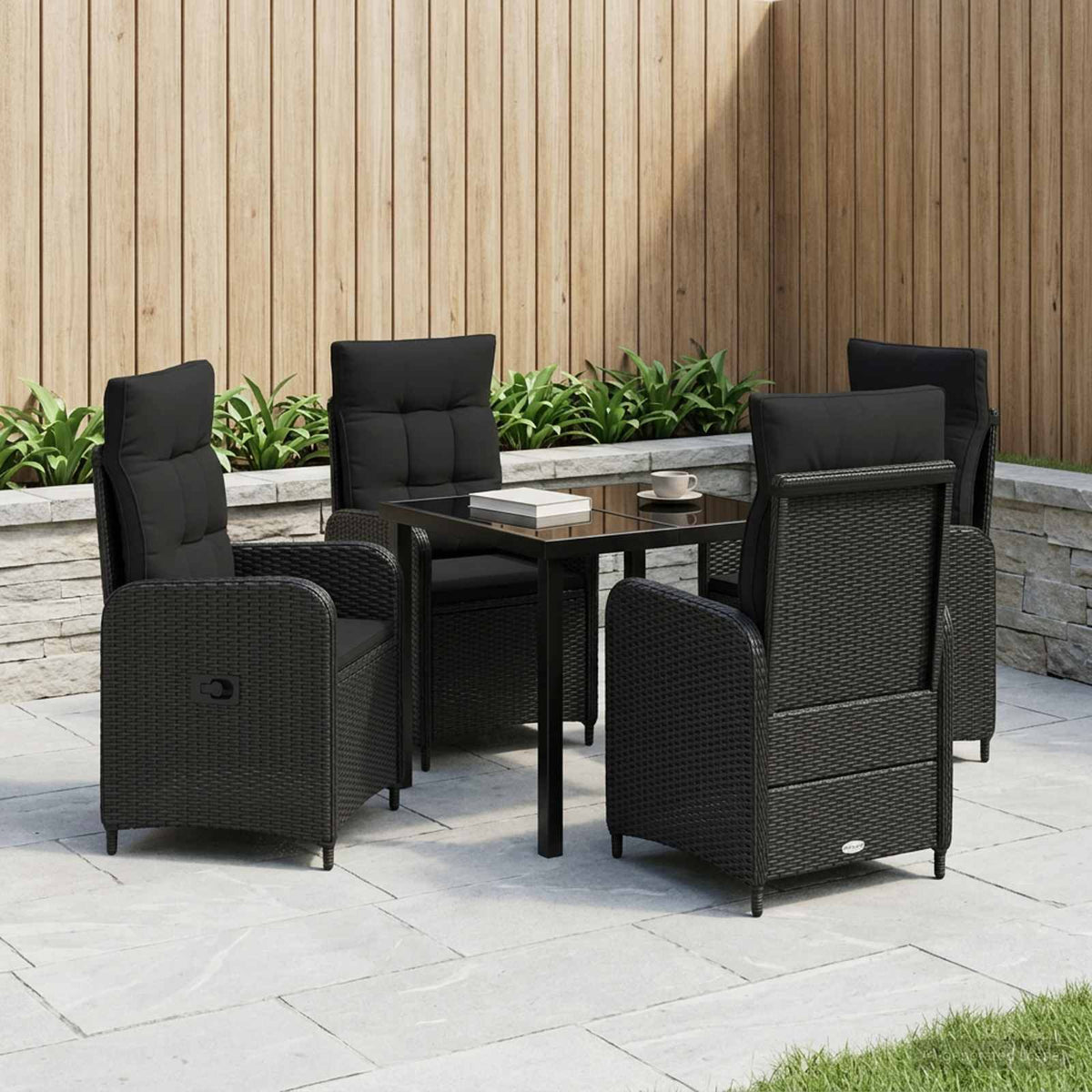 vidaXL Buiten eettafelset 3 st Zwart poly rattan