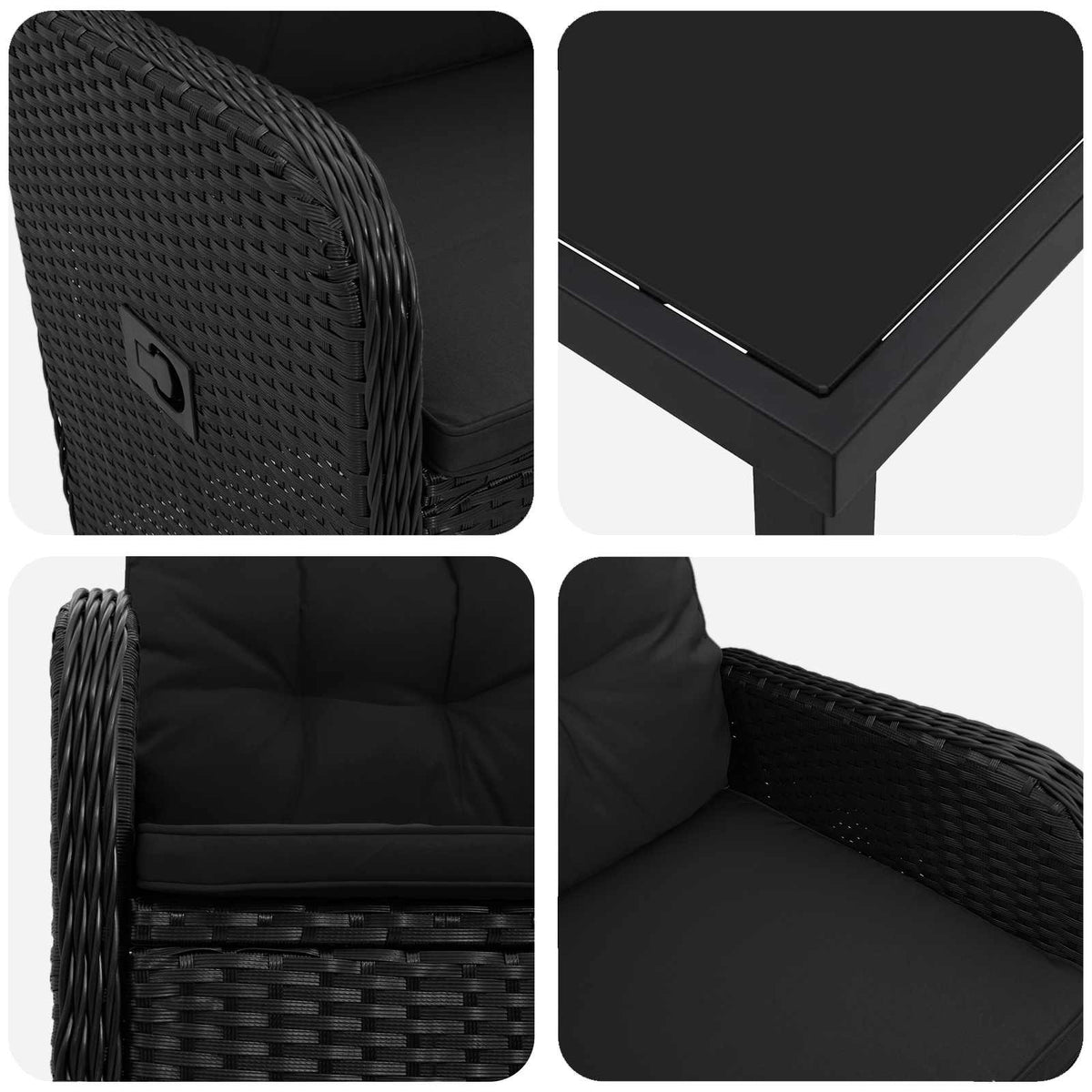 vidaXL Buiten eettafelset 3 st Zwart poly rattan