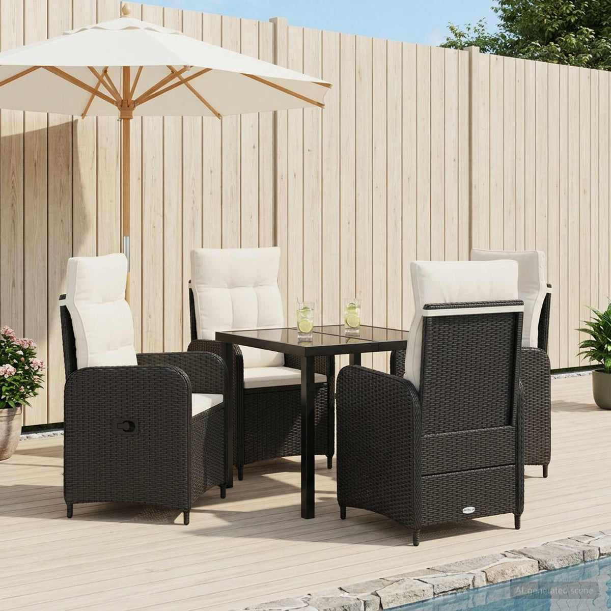 vidaXL Buiten eettafelset 3 st Zwart poly rattan