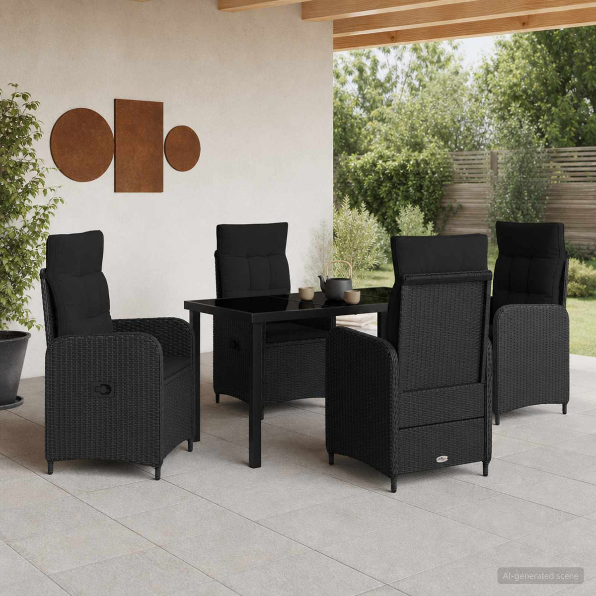 vidaXL Buiten eettafelset 3 st Zwart poly rattan