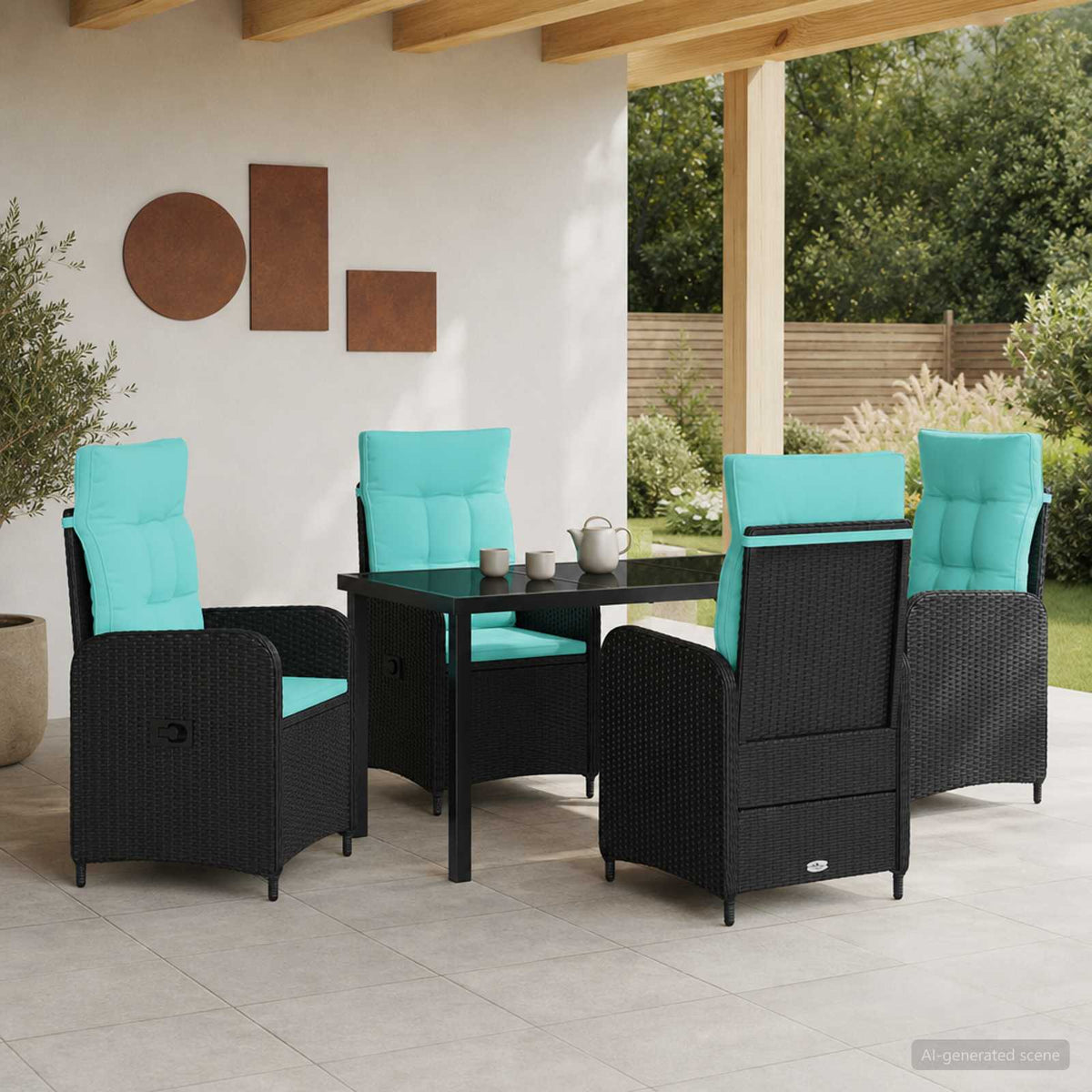vidaXL Buiten eettafelset 3 st Zwart poly rattan