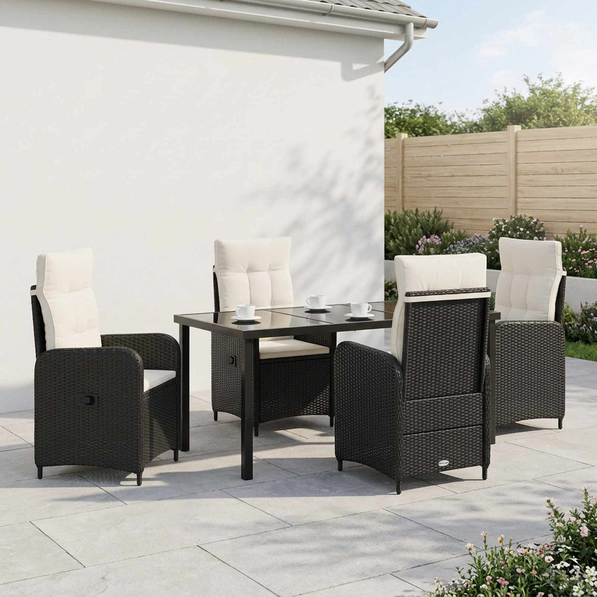 vidaXL Buiten eettafelset 3 st Zwart poly rattan