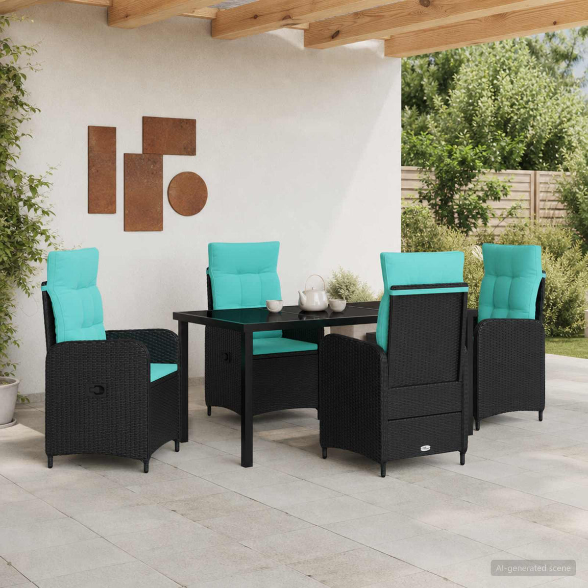 vidaXL Buiten eettafelset 3 st Zwart poly rattan