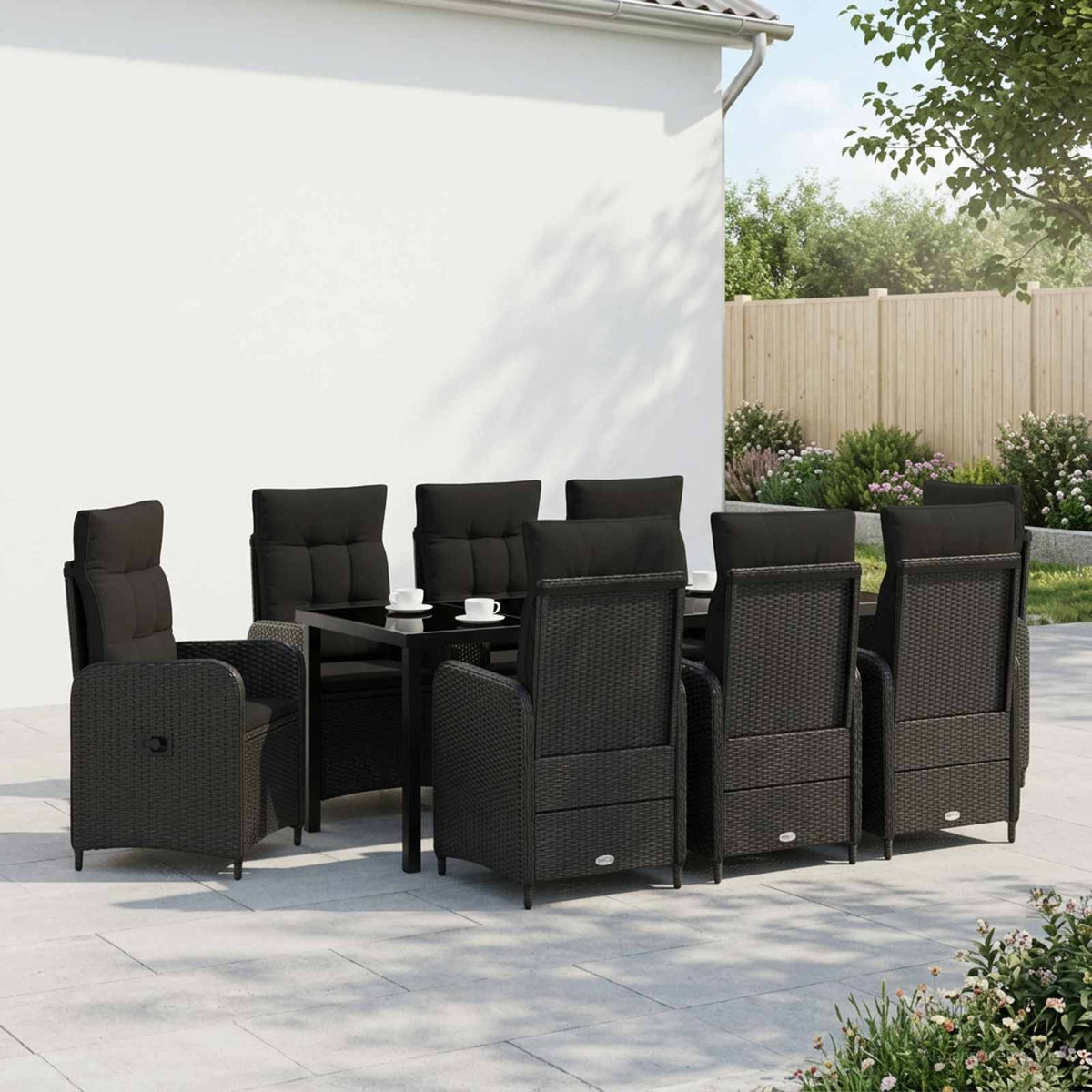 vidaXL Buiten eettafelset 3 st Zwart poly rattan