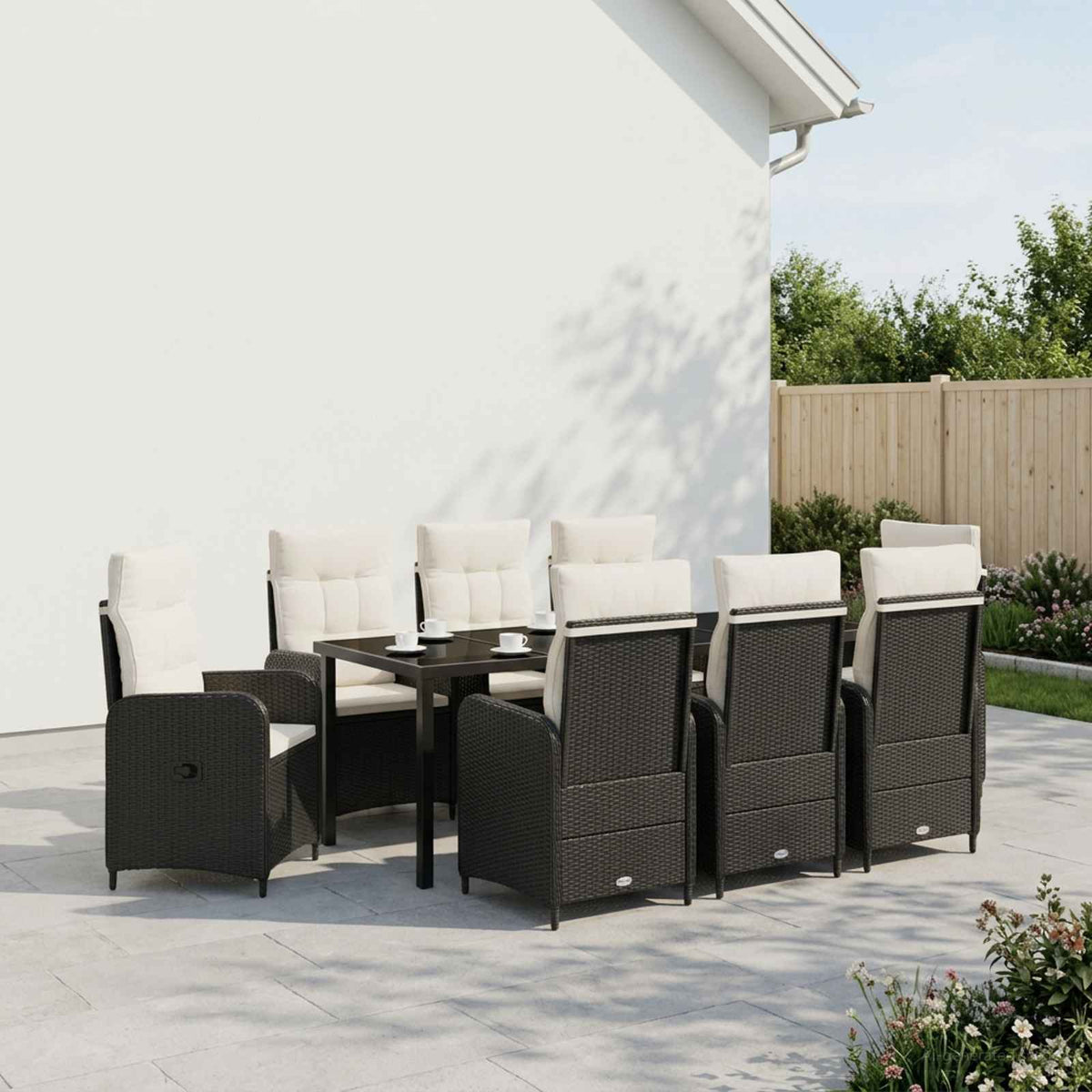 vidaXL Buiten eettafelset 3 st Zwart poly rattan