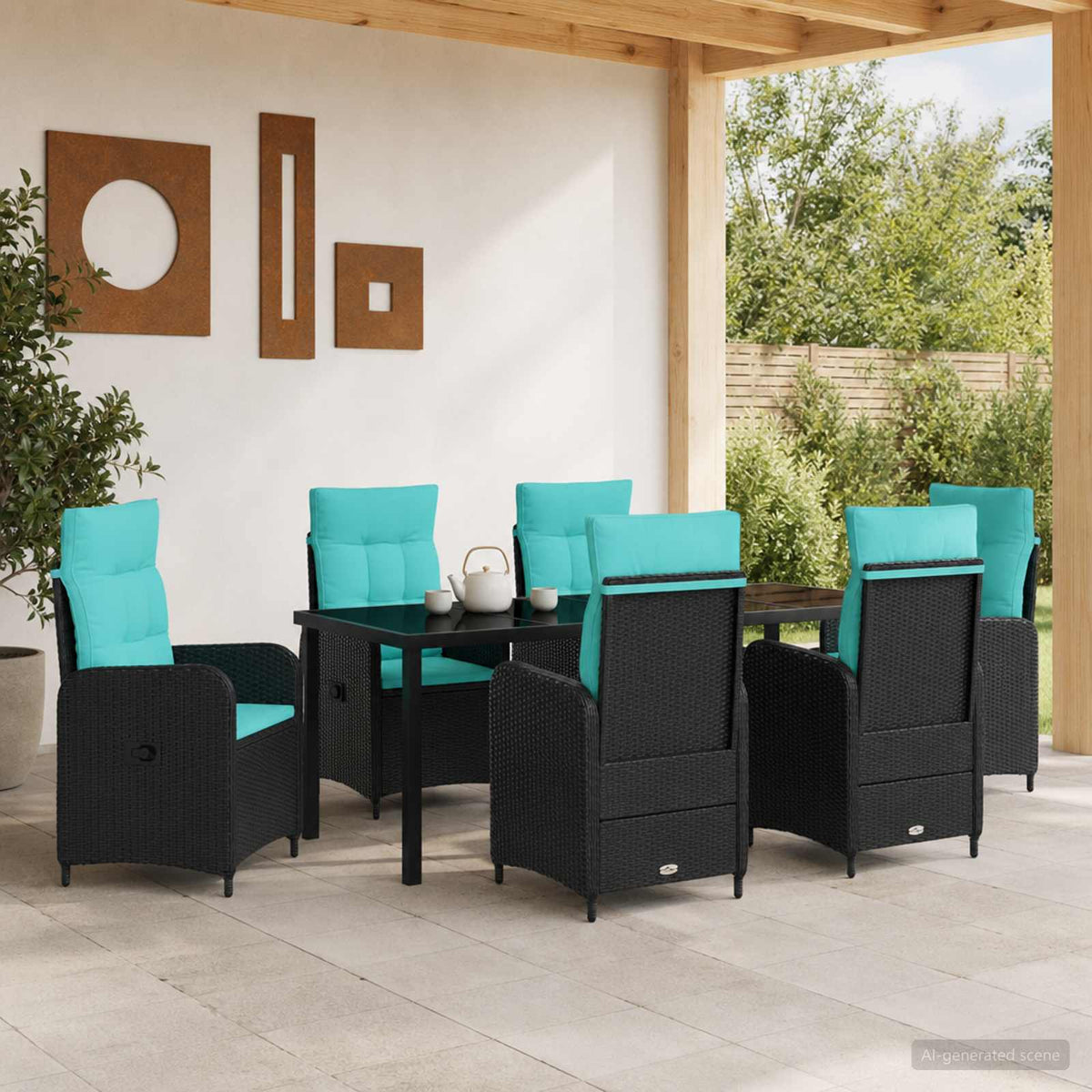 vidaXL Buiten eettafelset 3 st Zwart poly rattan