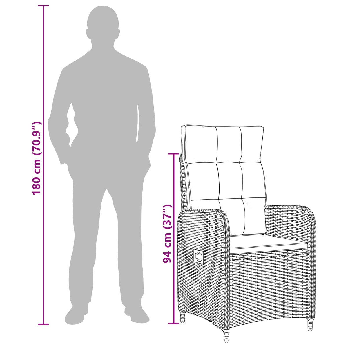 vidaXL Bank tafel set 3 pcs Zwart PE Rattan en Poeder-Coated Staal