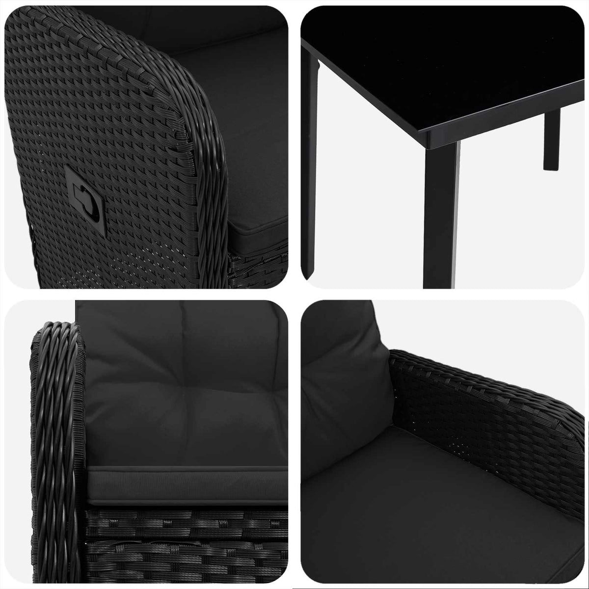 vidaXL Bank tafel set 3 pcs Zwart PE Rattan en Poeder-Coated Staal