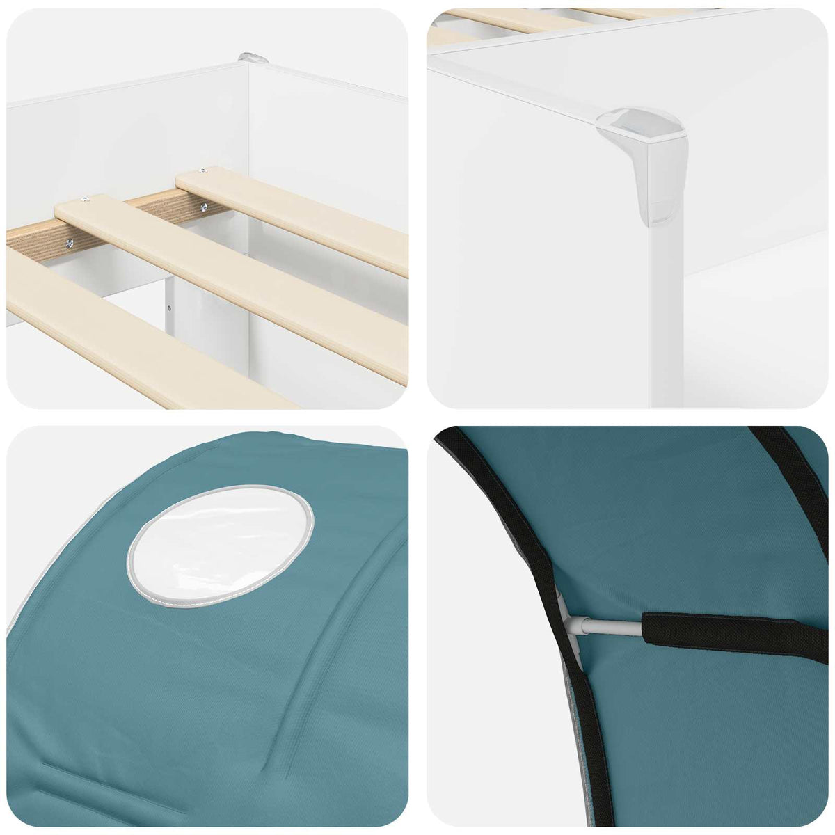 vidaXL Hoge Bed Frame voor Kids met Tunnel Wit en Lichtblauw
