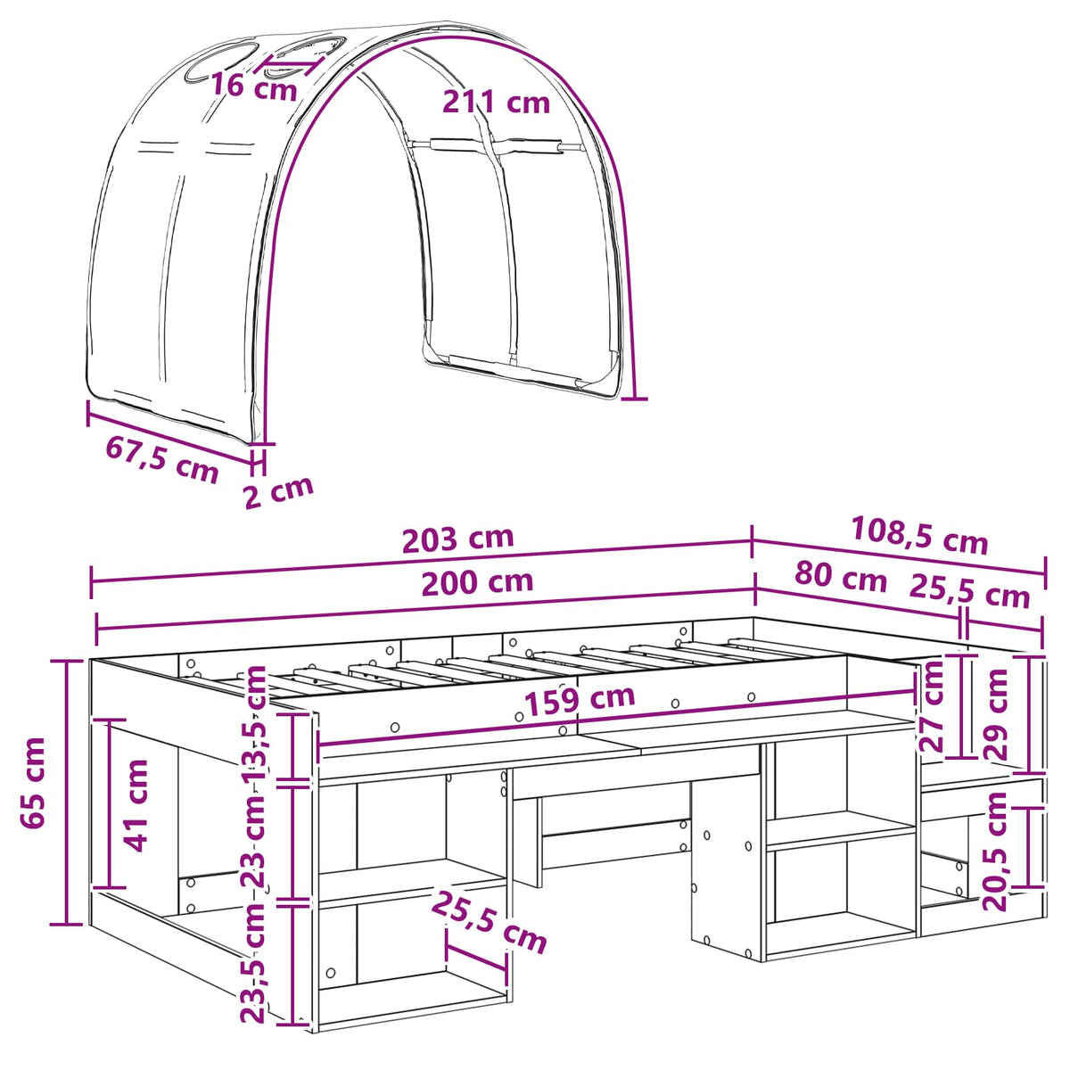 vidaXL Bed met Tunnel 4 pcs Wit en Lichtblauw Bewerkt hout