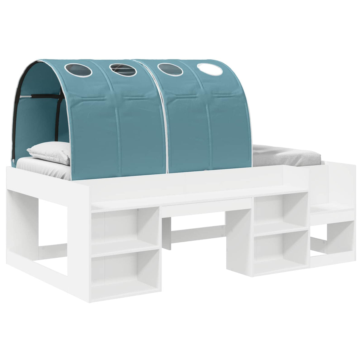 vidaXL Bedframe met tunnel 3 pcs Wit en Lichtblauw Geconstrueerd hout