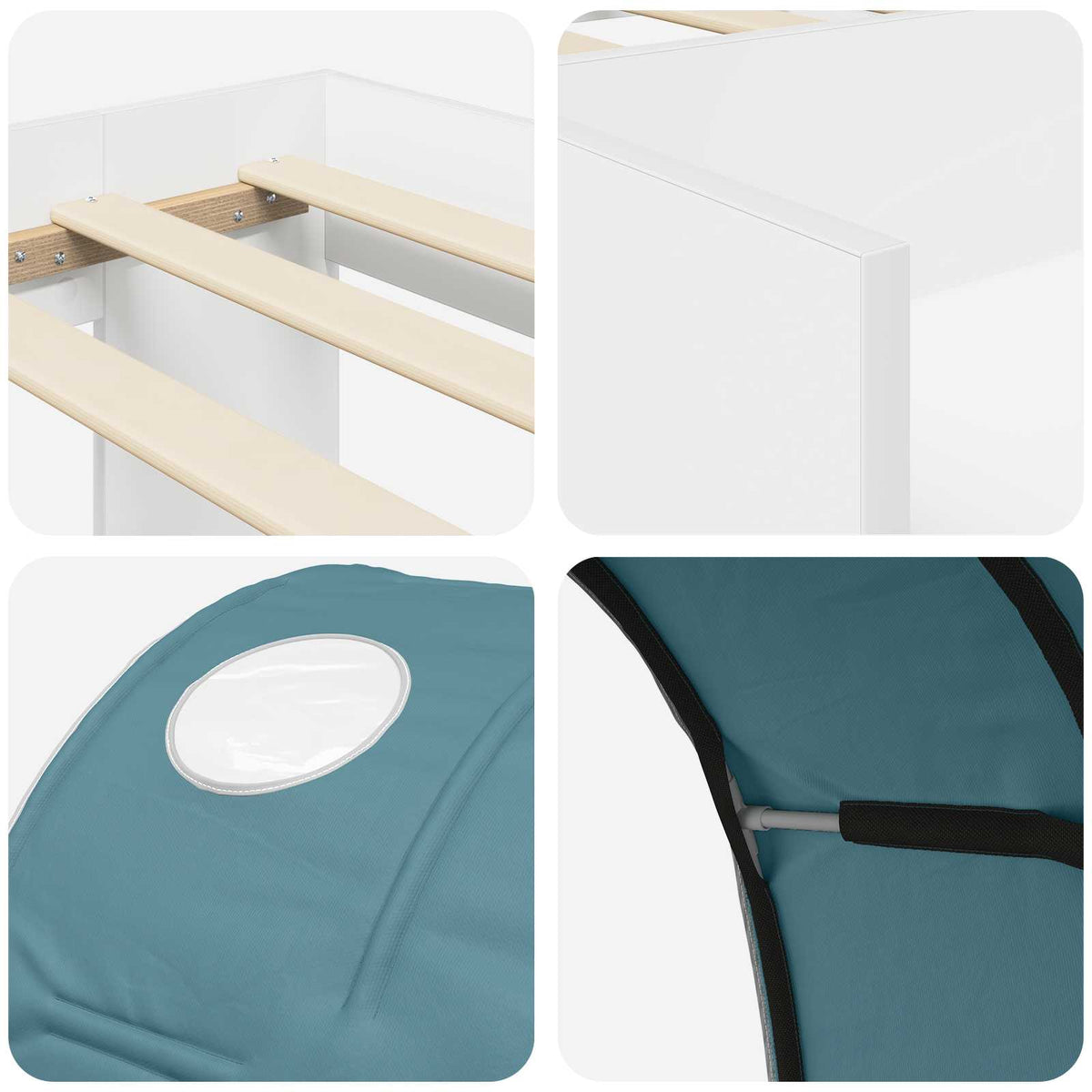 vidaXL Bedframe met tunnel 3 pcs Wit en Lichtblauw Geconstrueerd hout