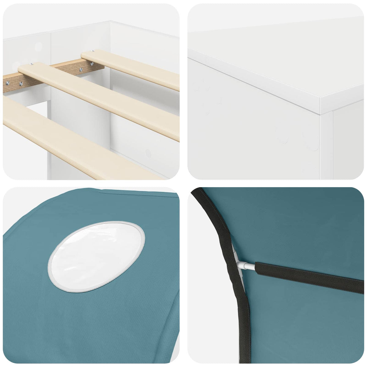 vidaXL Bedframe met Tunnel met plank 3 pcs Wit en Roze Bewerkt hout