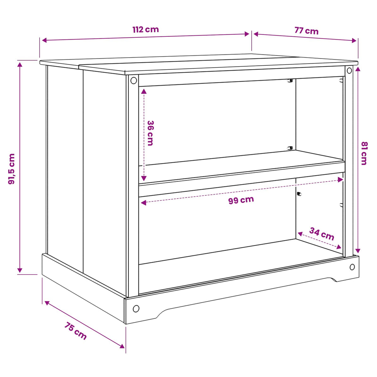 vidaXL Keuken Trolley met plank 2 pcs Honing Wax 112 x 77 x 91,5 cm