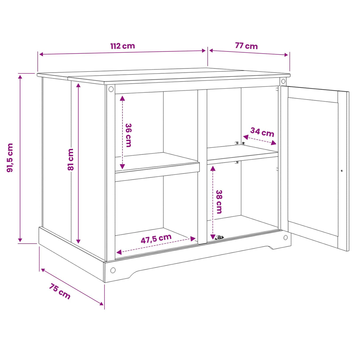 vidaXL Keuken Trolley met plank 2 pcs Honing Wax 112 x 77 x 91,5 cm