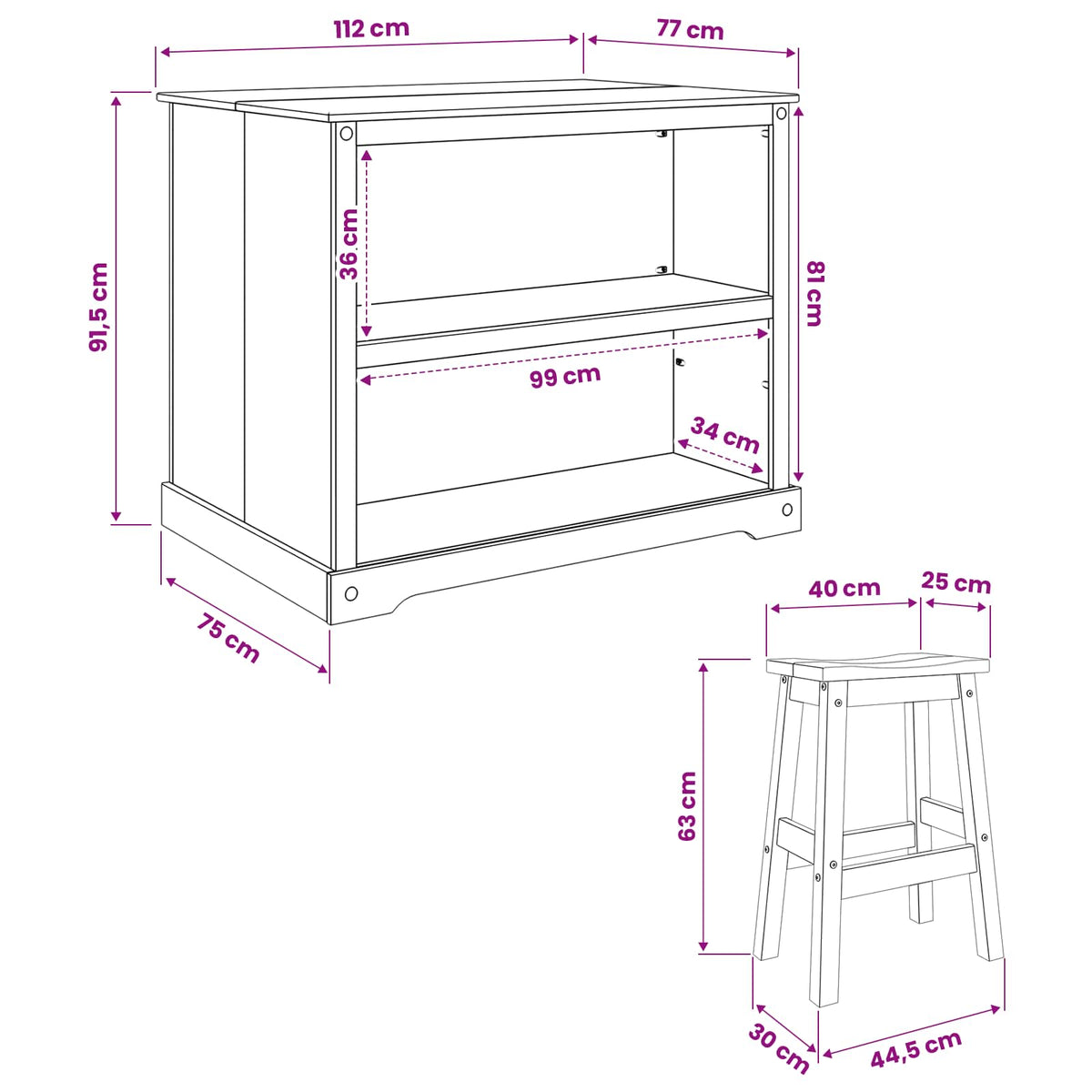 vidaXL Keuken Eiland Set met plank 3 pcs Honing Wax Massief dennenhout