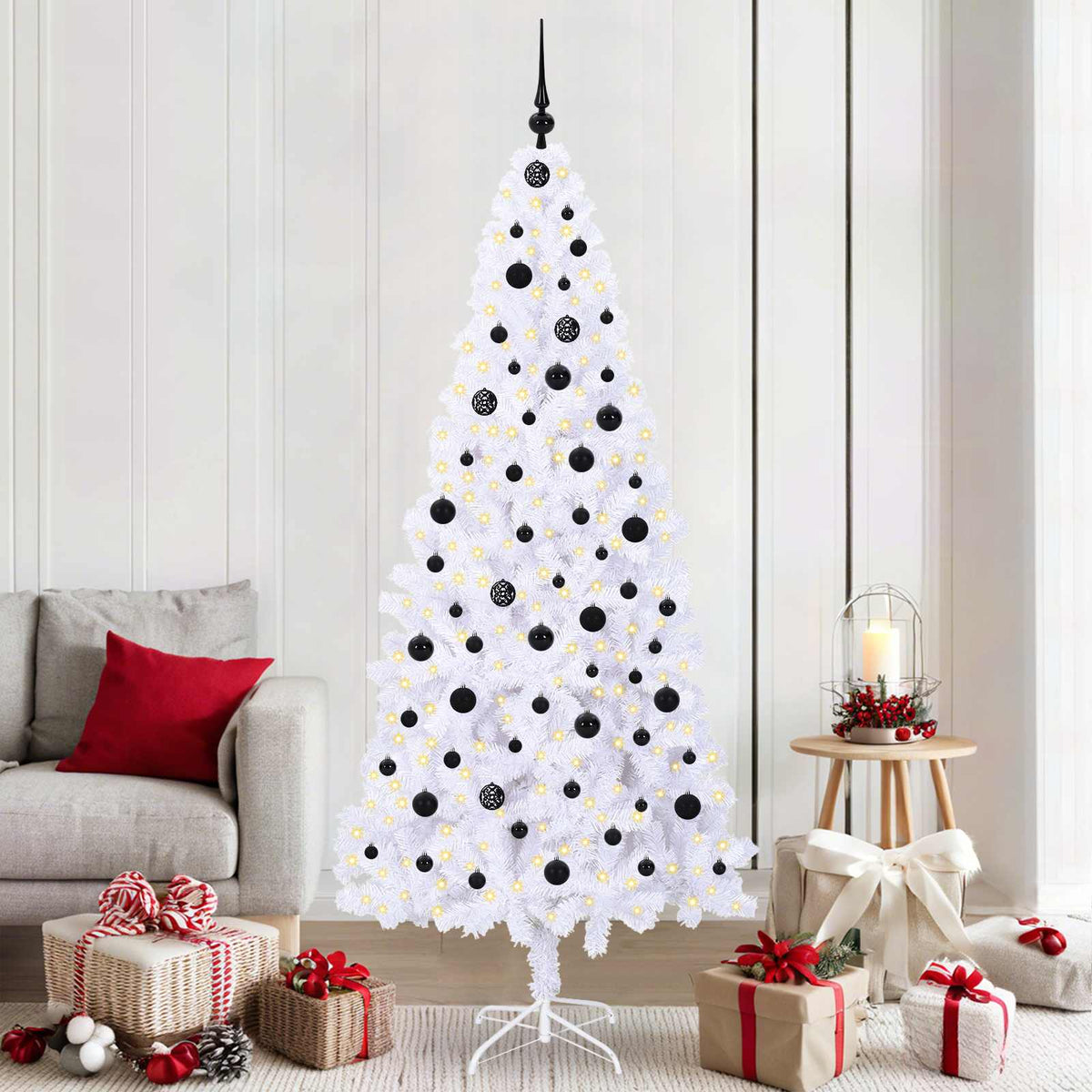 vidaXL Kunstkerstboom met 300 LED Wit 210 cm PVC en staal