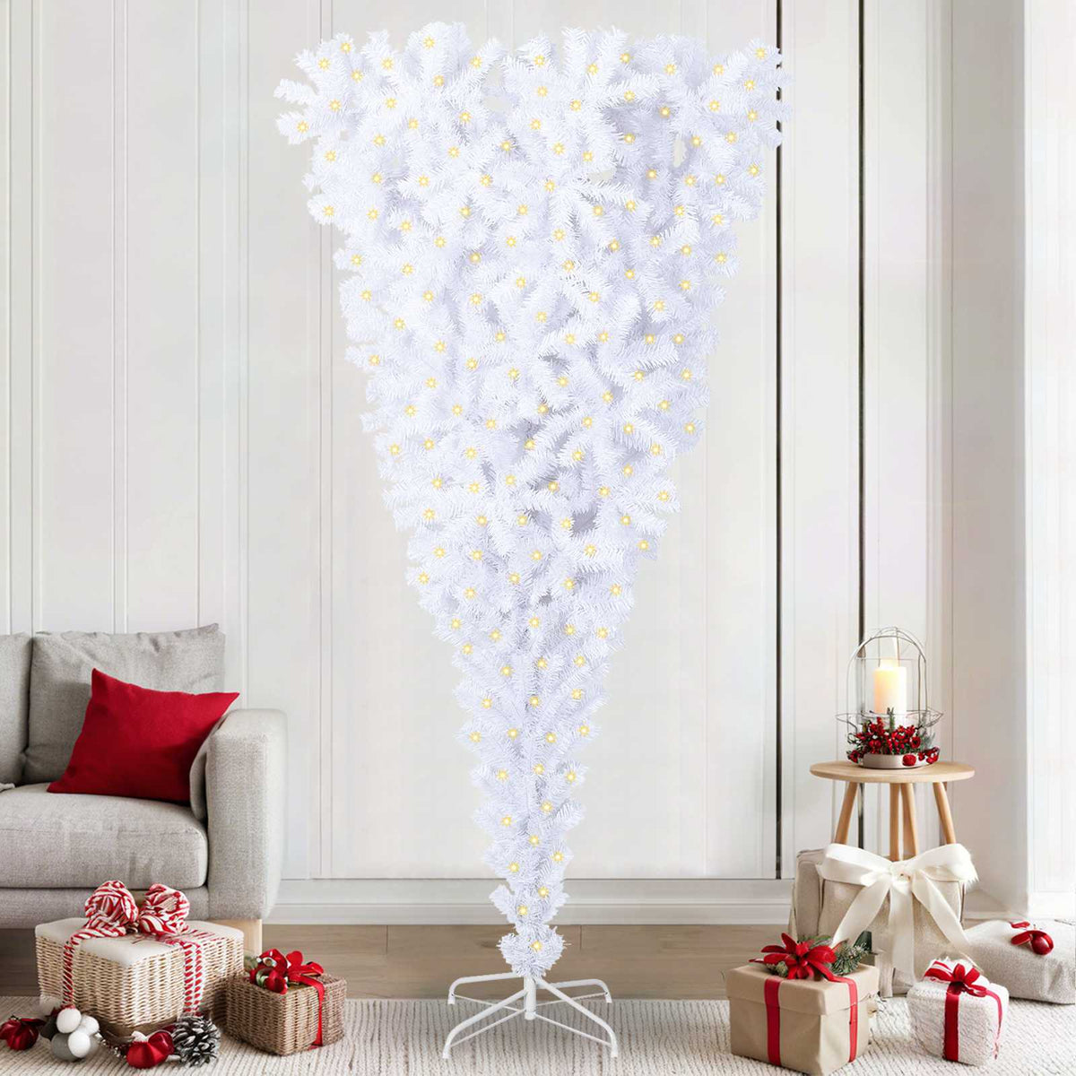 vidaXL Kunstkerstboom met 300 LED Wit 210 cm PVC en staal