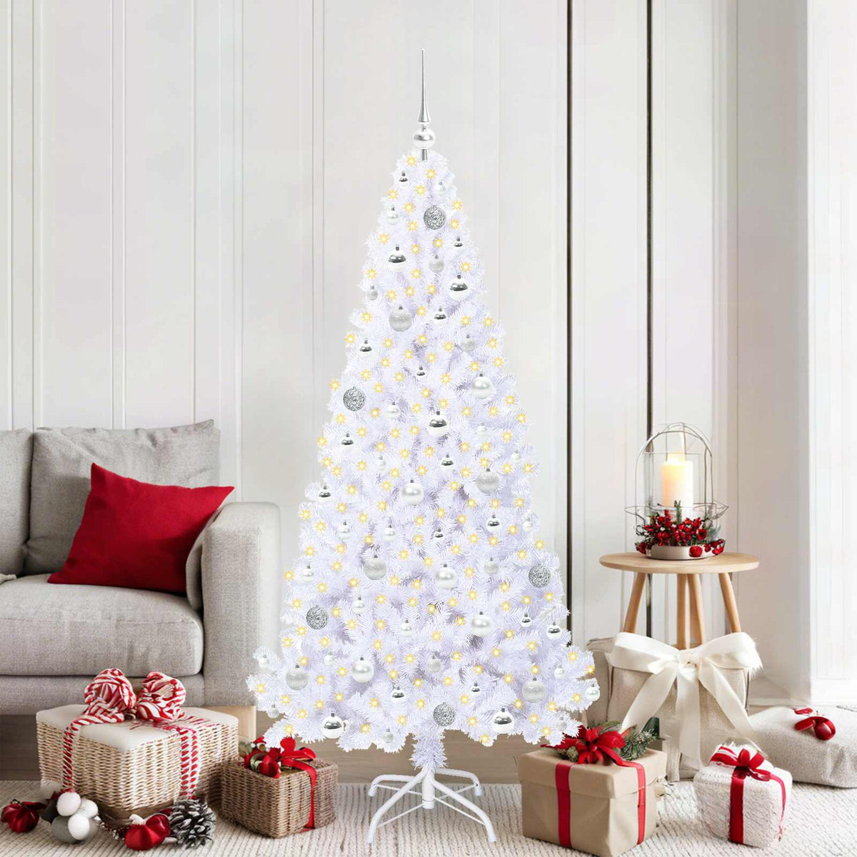 vidaXL Kunstkerstboom met 300 LED Wit 180 cm PVC en staal
