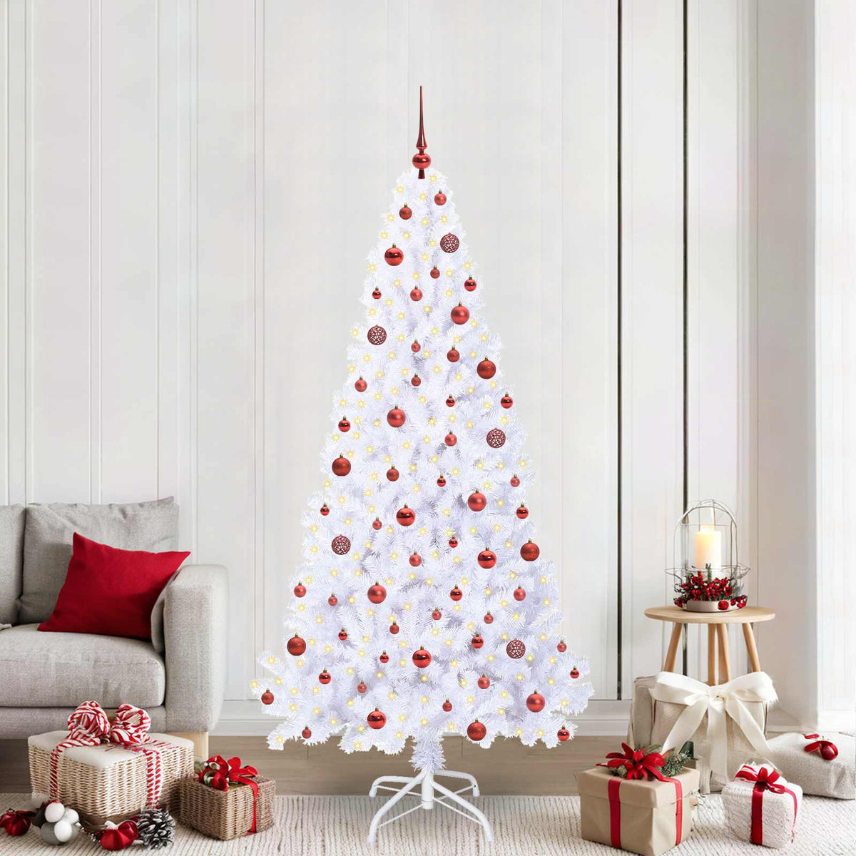vidaXL Kunstkerstboom met 300 LED Wit 180 cm PVC en staal