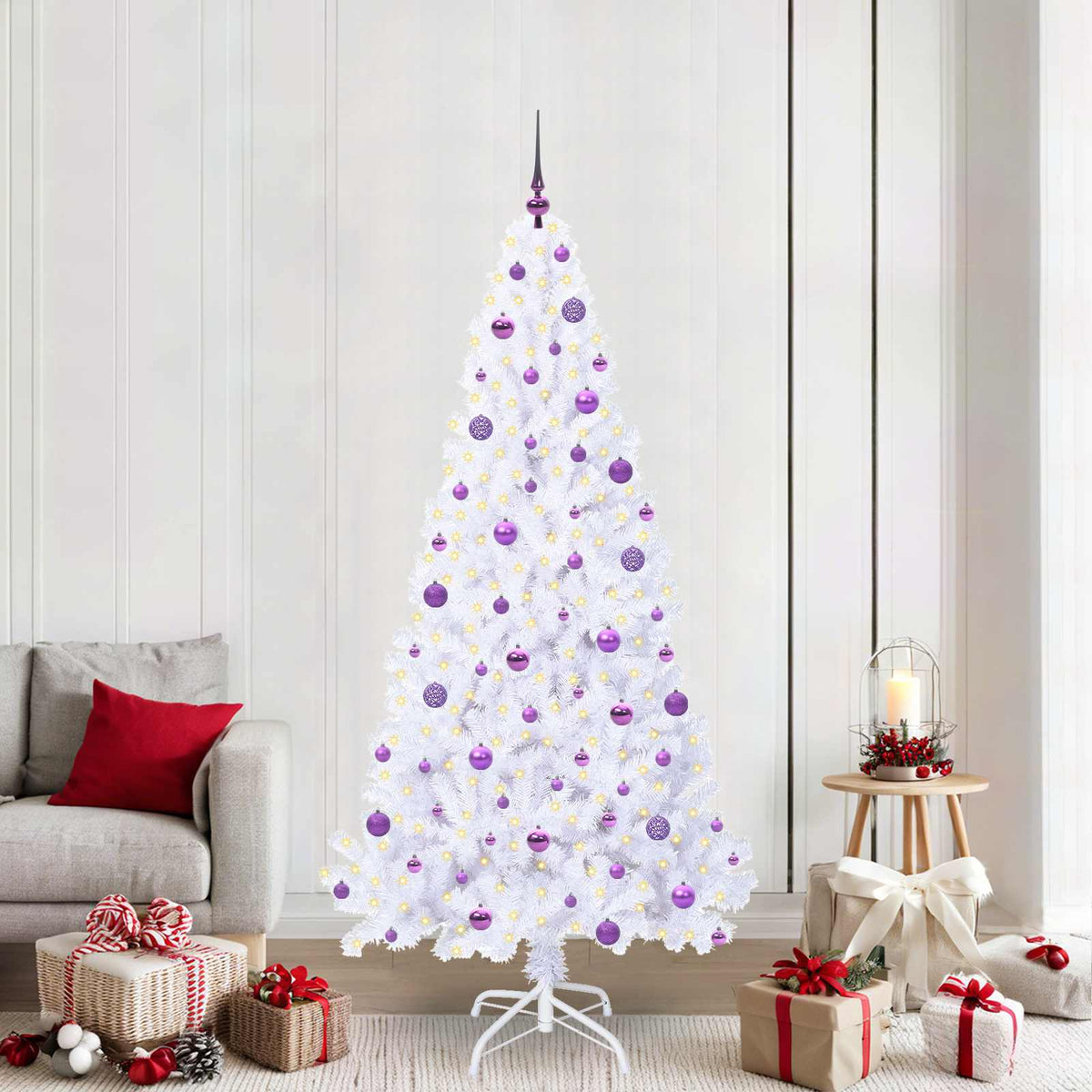 vidaXL Kunstkerstboom met 300 LED Wit 180 cm PVC en staal