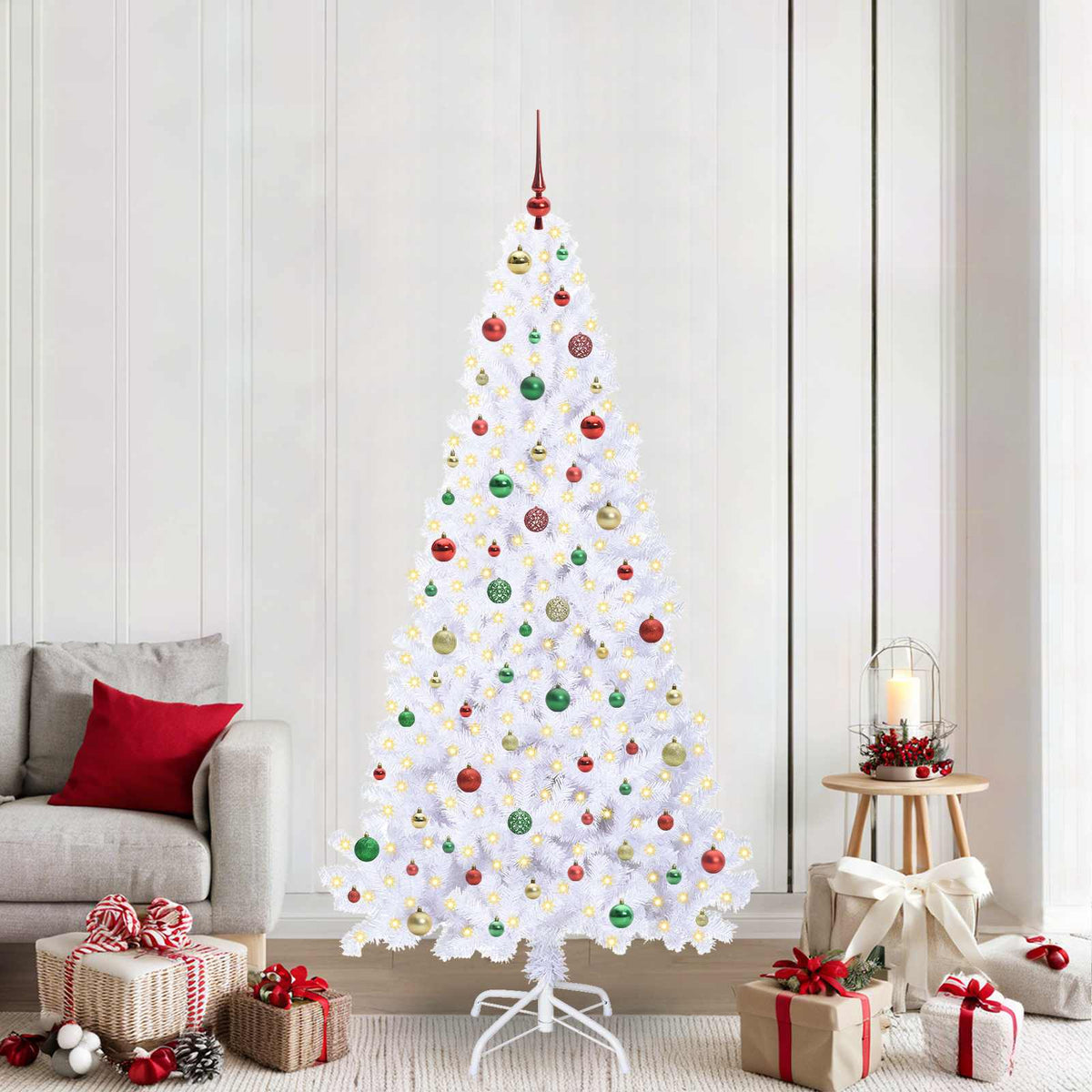vidaXL Kunstkerstboom met 300 LED Wit 180 cm PVC en staal