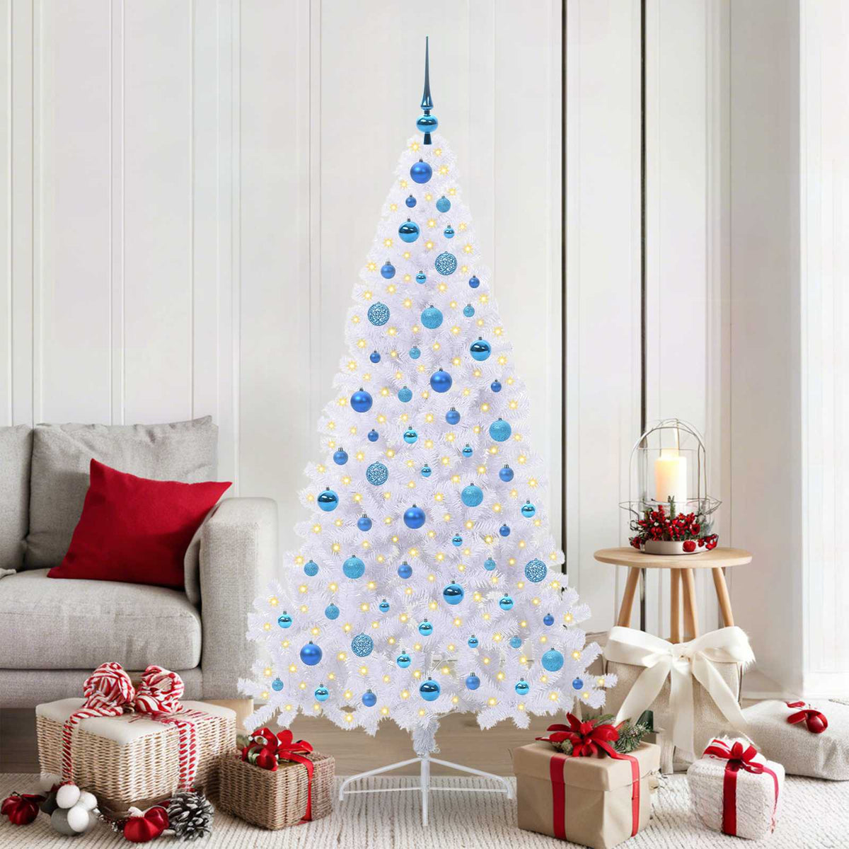 vidaXL Kunstkerstboom met 300 LED Wit 180 cm PVC en staal