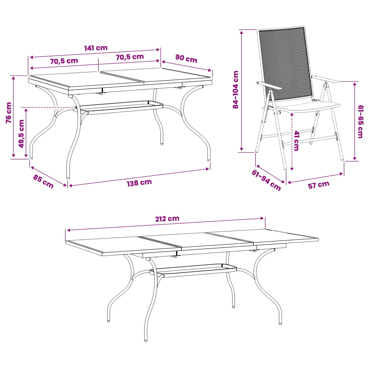 vidaXL Tuin eettafelset 9 pcs Antracietkleurig 212 x 90 x 76 cm