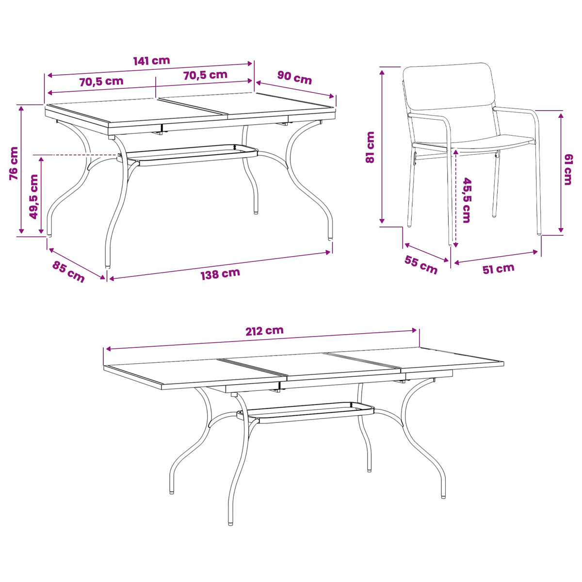vidaXL Tuin eettafelset 9 pcs Antracietkleurig Staal