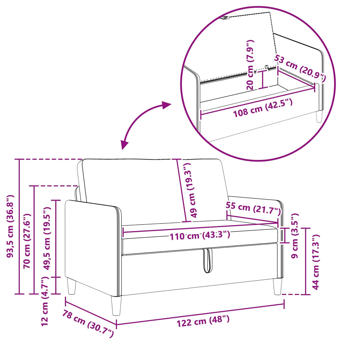 vidaXL Bankenset met opbergruimte 2 pcs Lichtgrijs Polyester