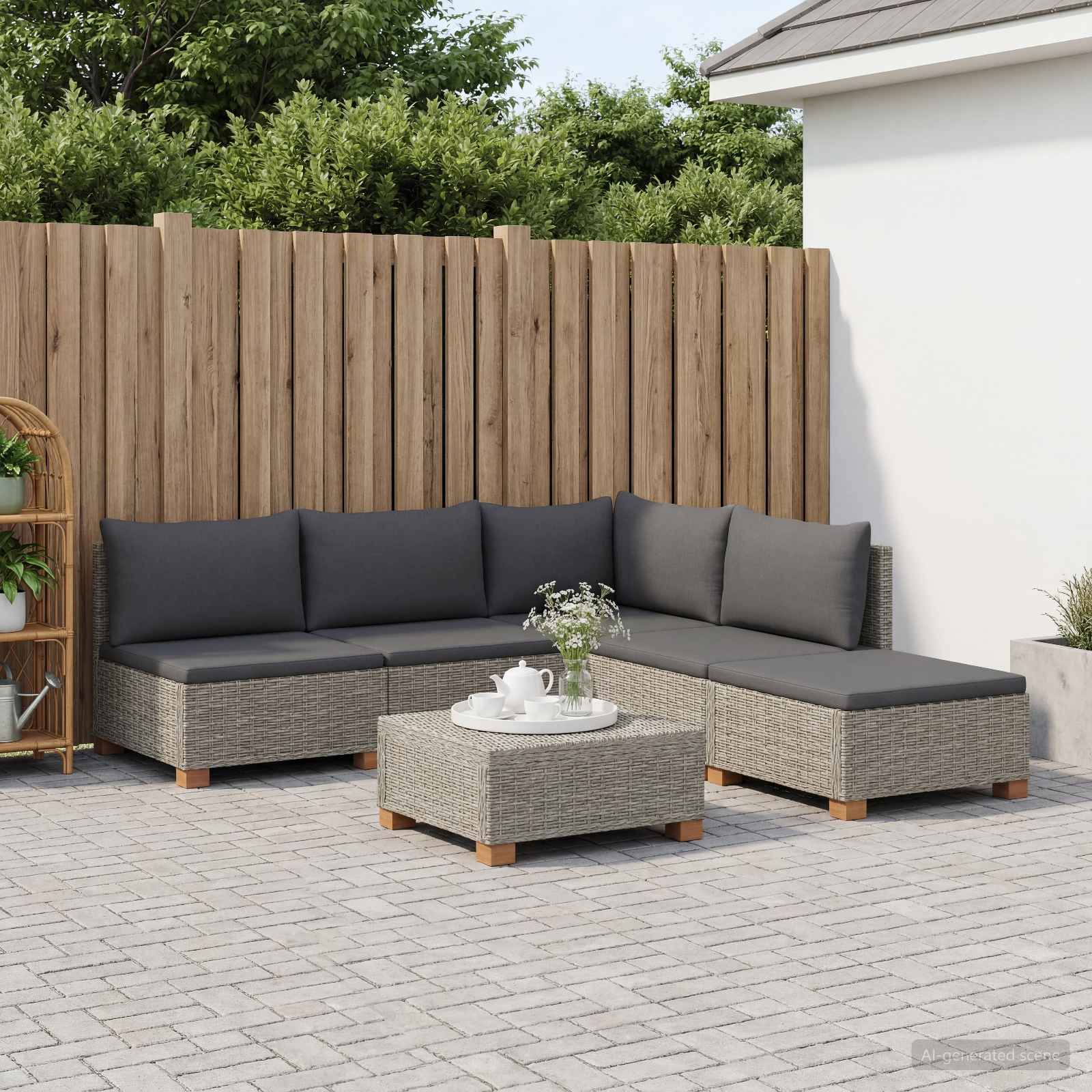 vidaXL 6 st Rieten Loungeset met Kussens GENDT Natuurlijk rattan