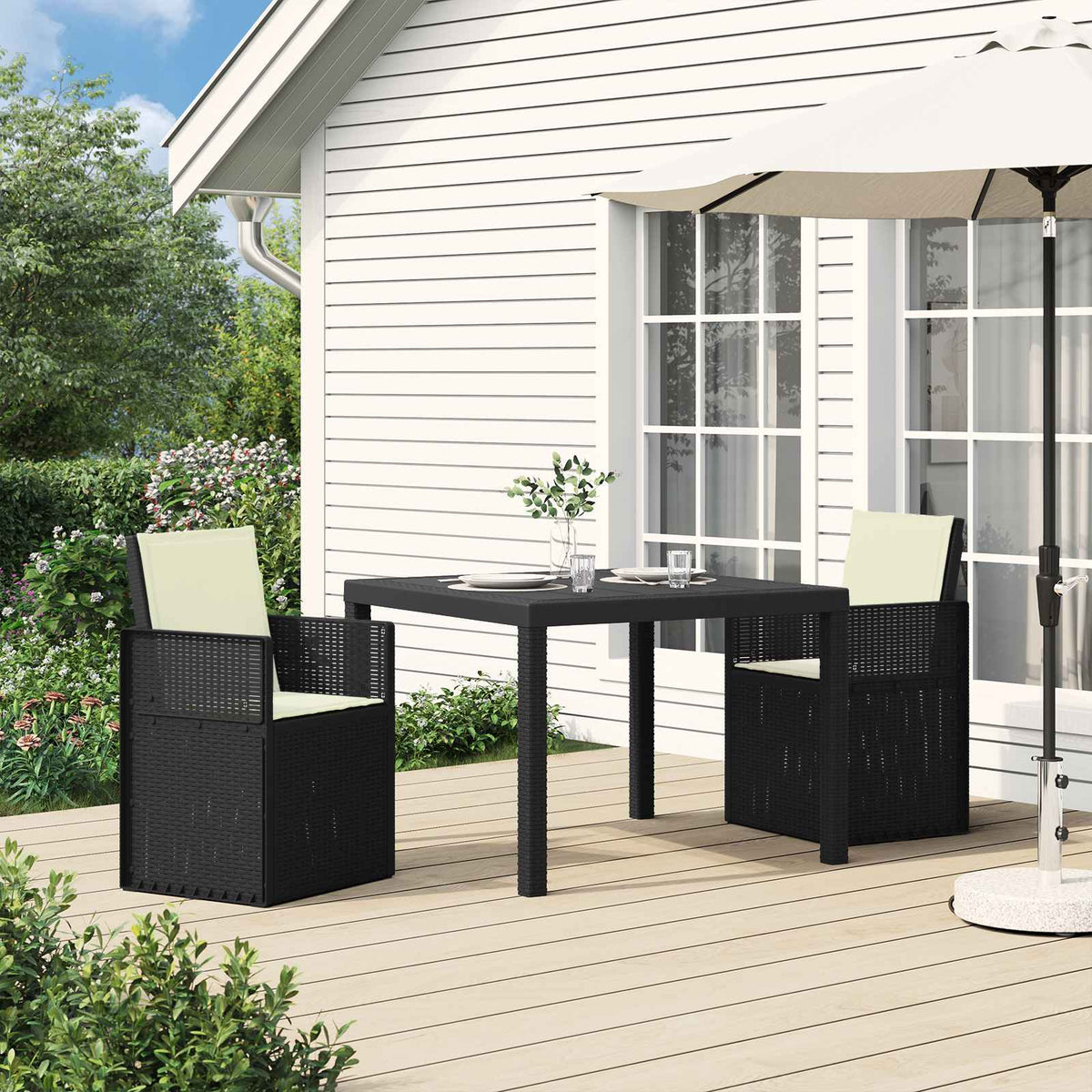 vidaXL Tuin eettafelset met kussen 3 pcs Antraciet- en crèmekleurig PP