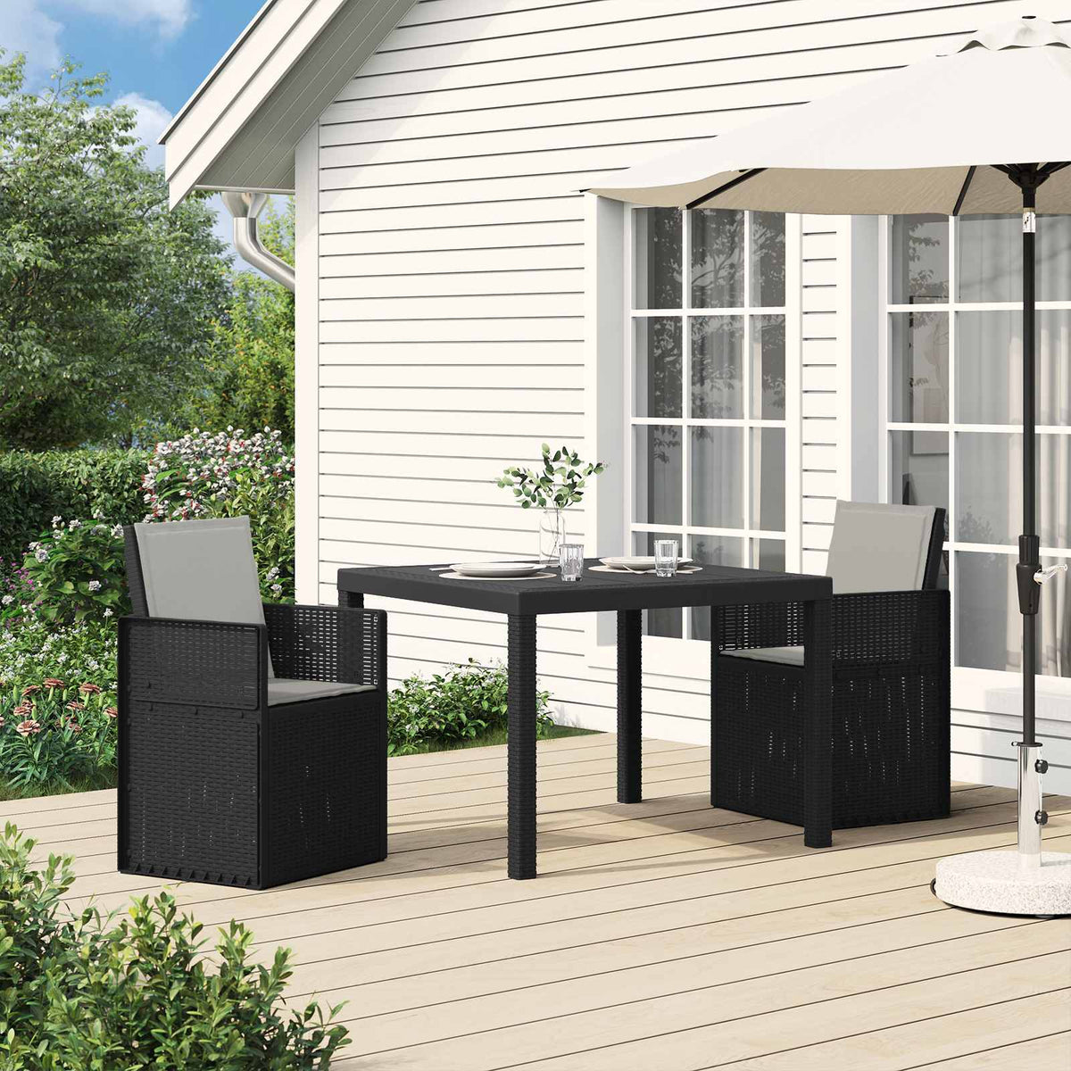 vidaXL Tuin eettafelset met kussen 3 pcs Antraciet- en crèmekleurig PP