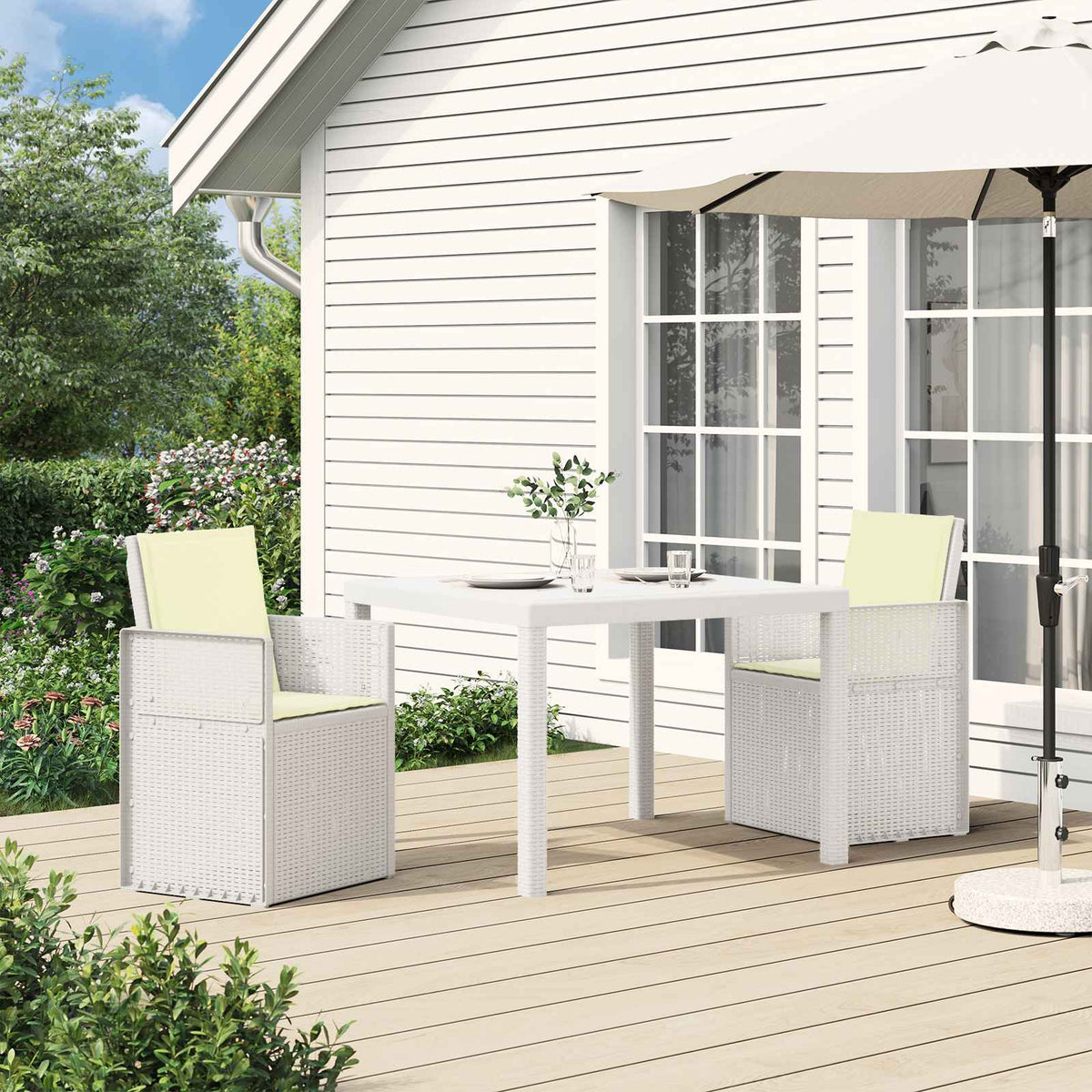 vidaXL Tuin eettafelset met kussen 3 pcs Antraciet- en crèmekleurig PP