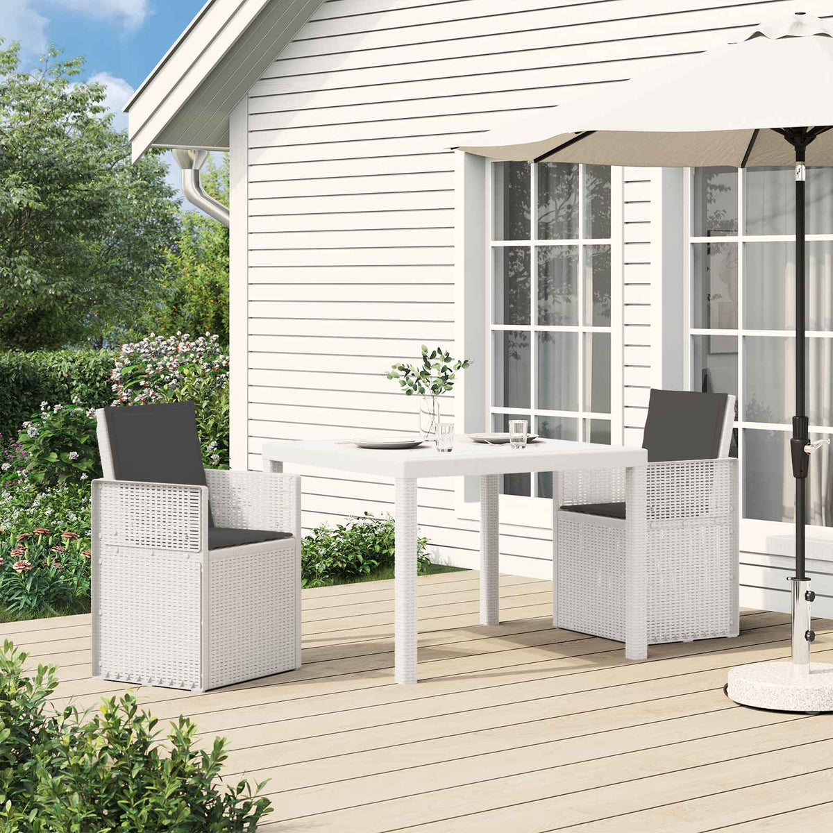 vidaXL Tuin eettafelset met kussen 3 pcs Antraciet- en crèmekleurig PP