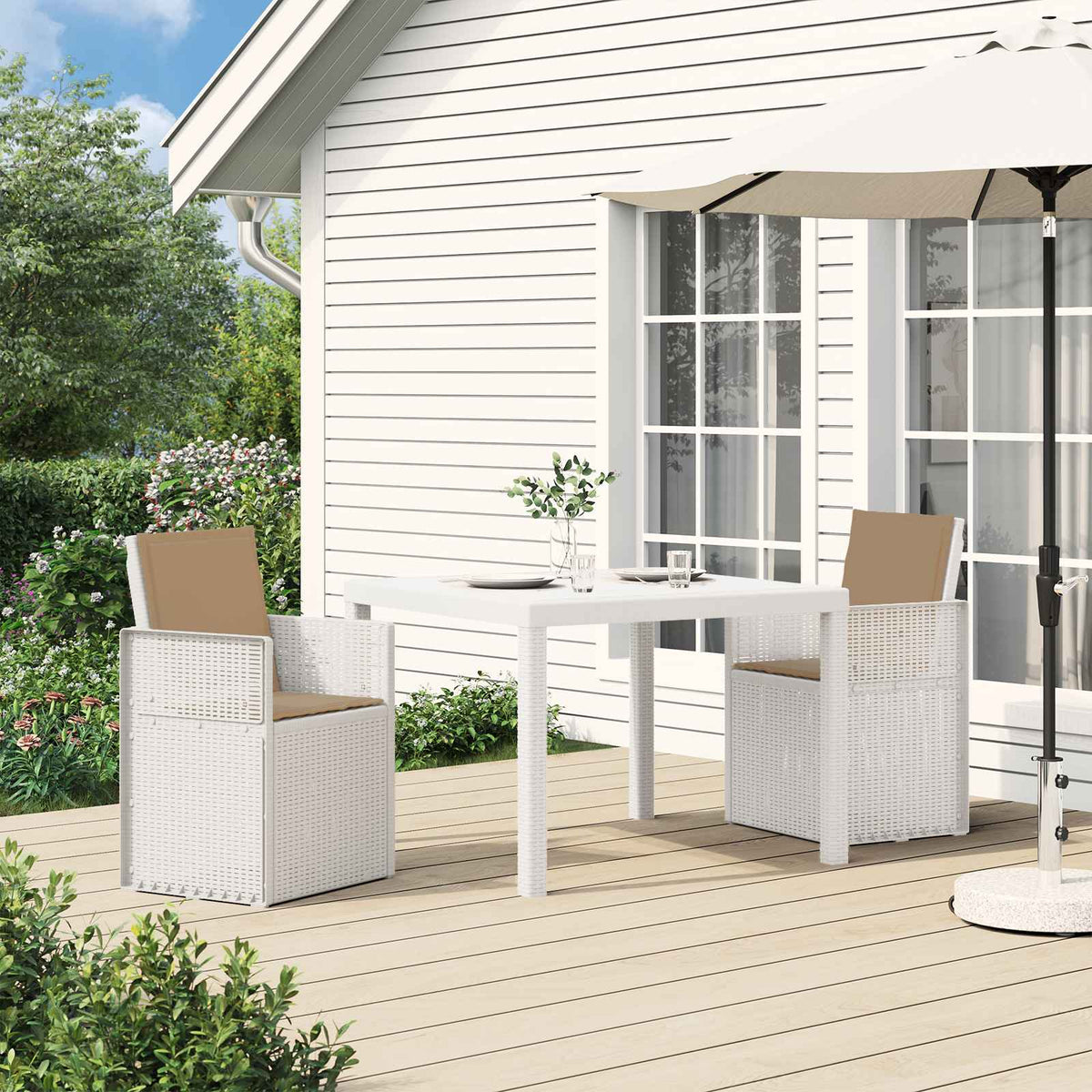 vidaXL Tuin eettafelset met kussen 3 pcs Antraciet- en crèmekleurig PP