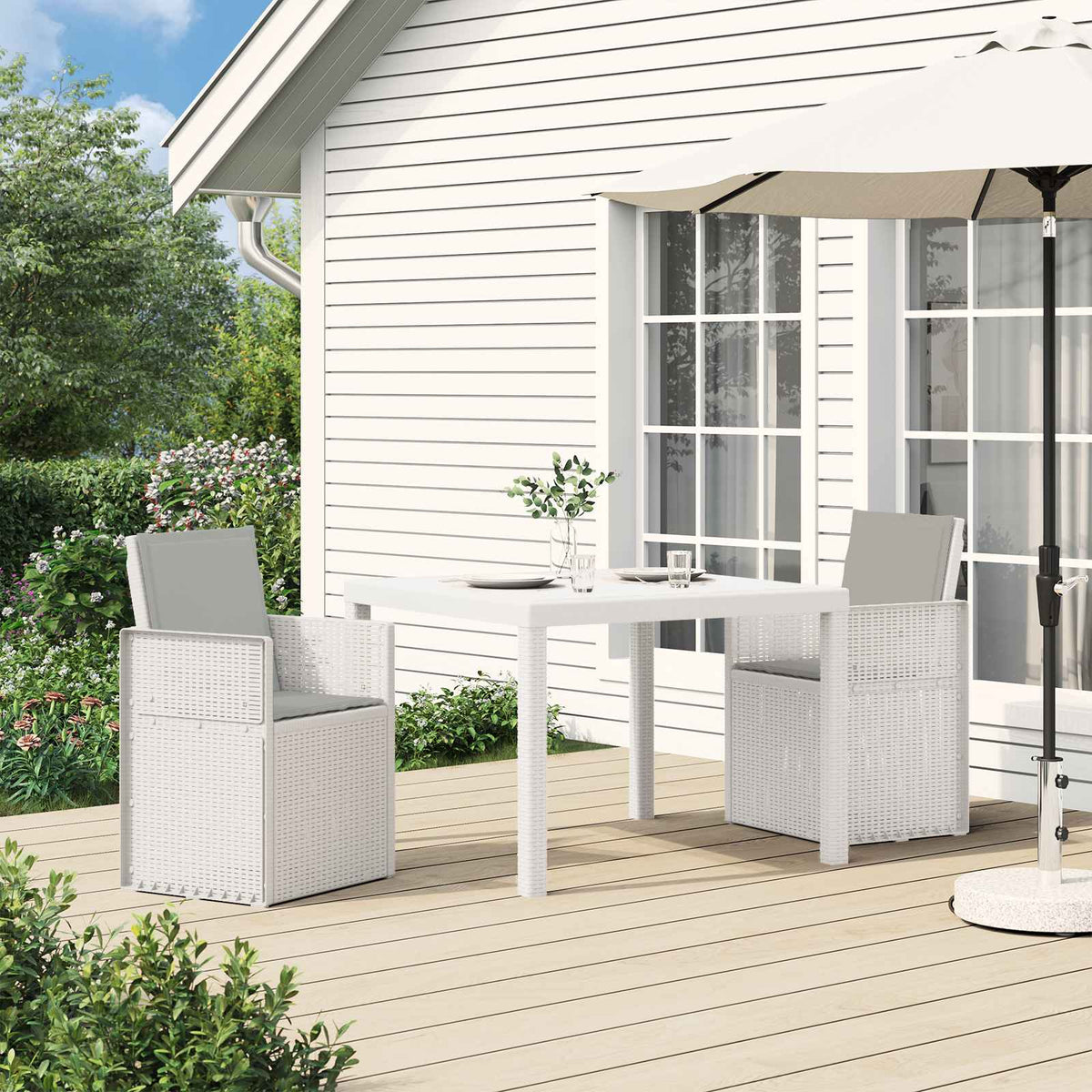 vidaXL Tuin eettafelset met kussen 3 pcs Antraciet- en crèmekleurig PP
