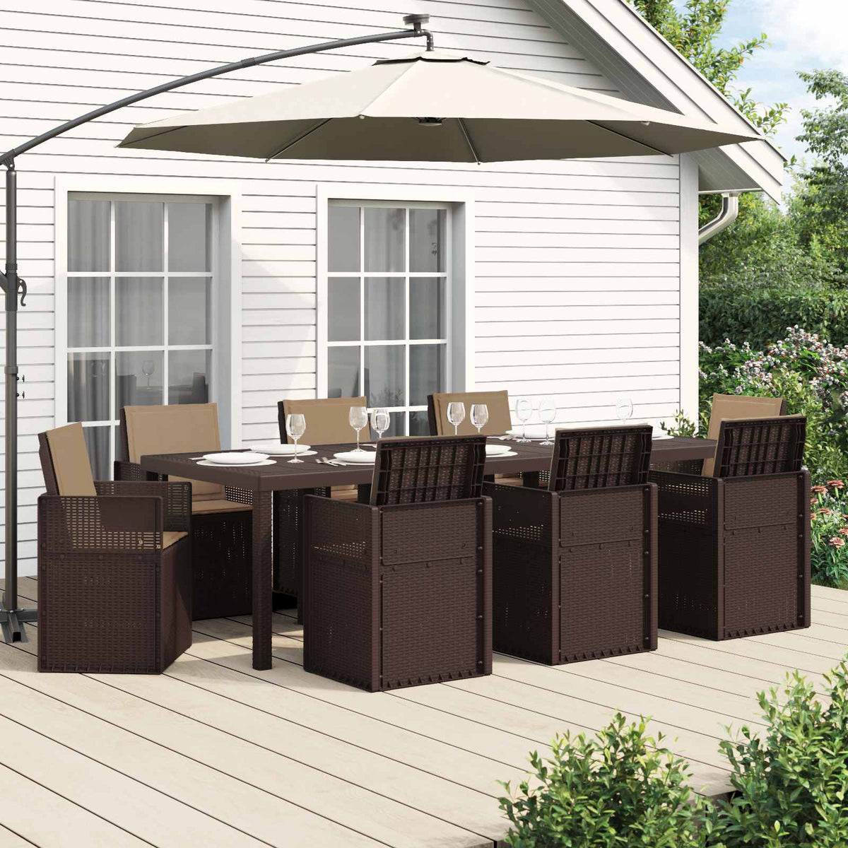 vidaXL Tuin eettafelset met kussen 3 pcs Antraciet- en crèmekleurig PP