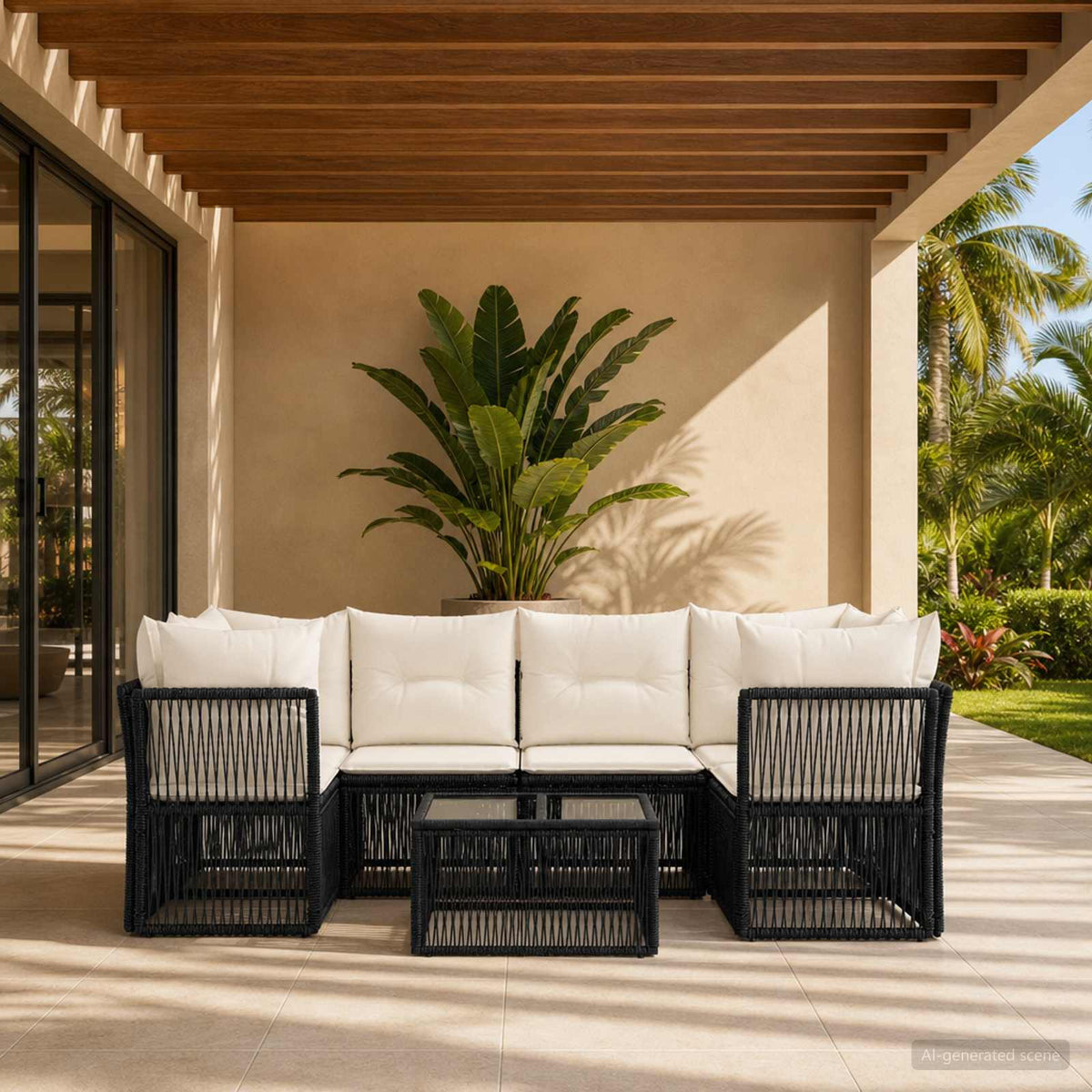 vidaXL Tuinbankenset 7 st Zwart poly rattan