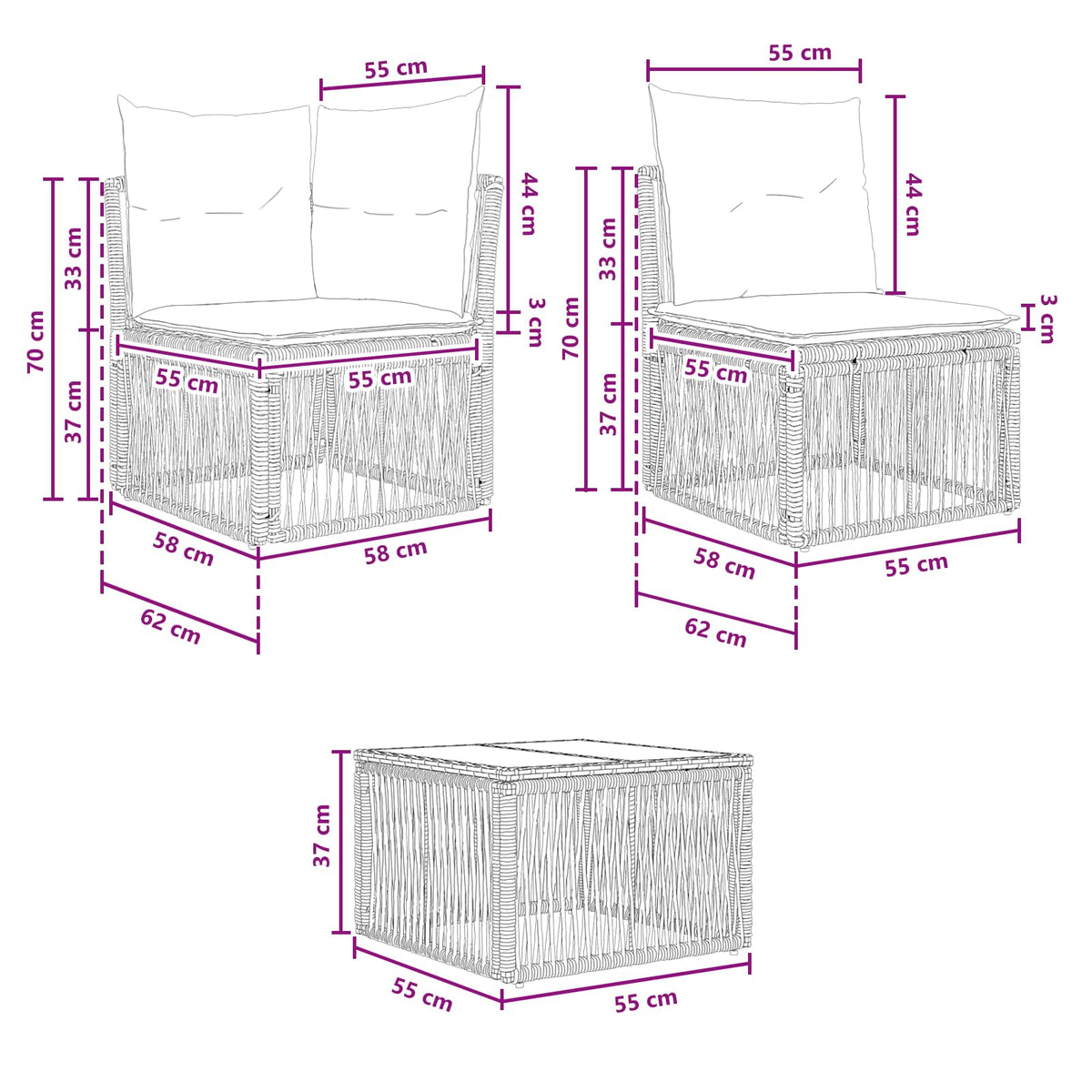 vidaXL Tuinbankenset 8 st Zwart poly rattan