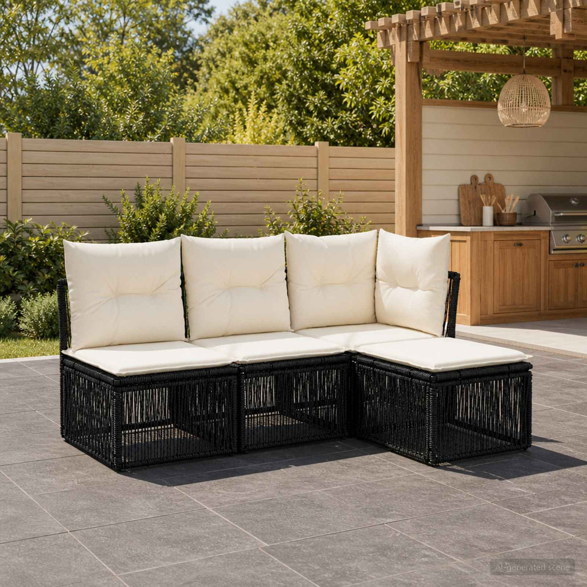 vidaXL Tuinbankenset 5 pcs Zwart poly rattan