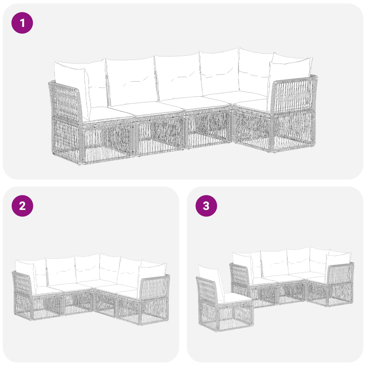 vidaXL Tuinbankenset 6 pcs Zwart poly rattan