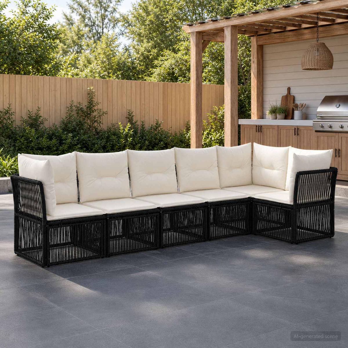 vidaXL Tuinbankenset 7 pcs Zwart poly rattan