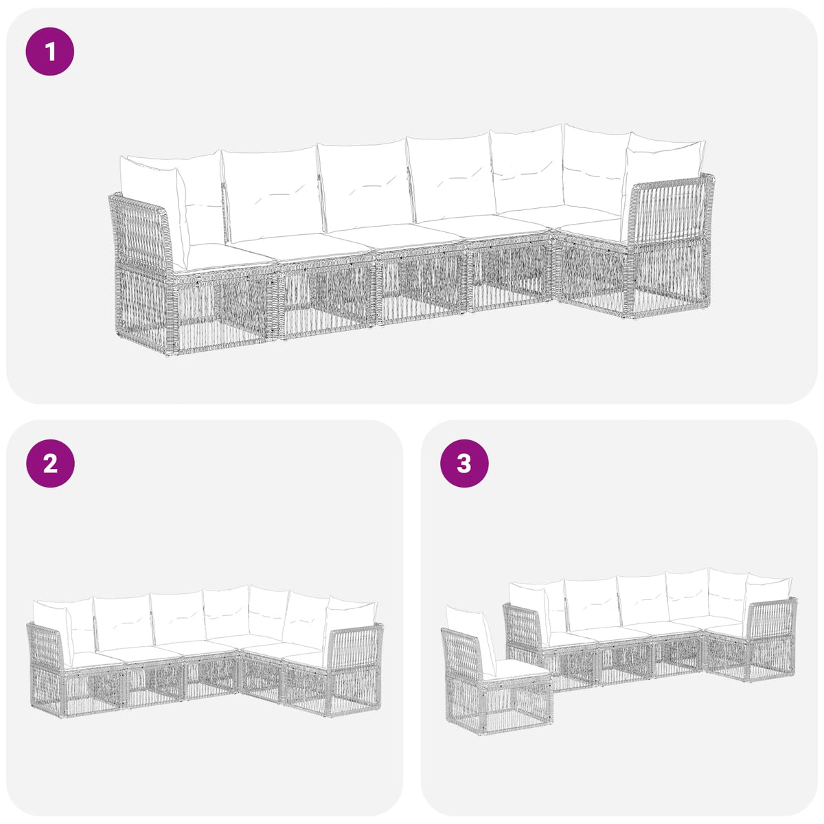 vidaXL Tuinbankenset 7 pcs Zwart poly rattan