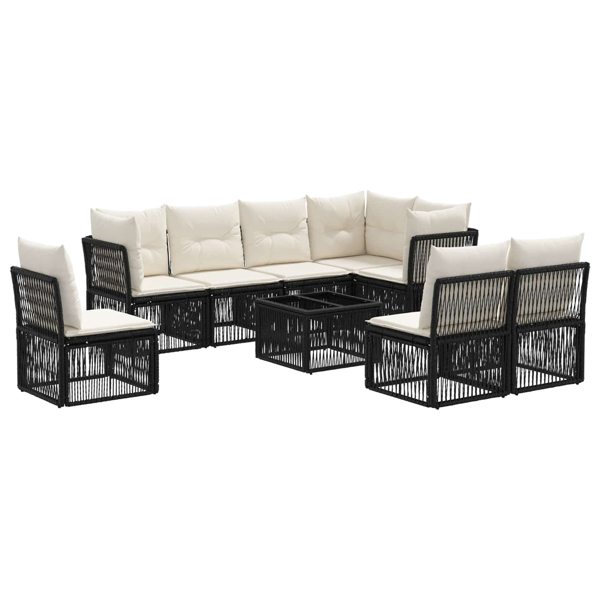 vidaXL Tuinbankenset 9 pcs Zwart poly rattan