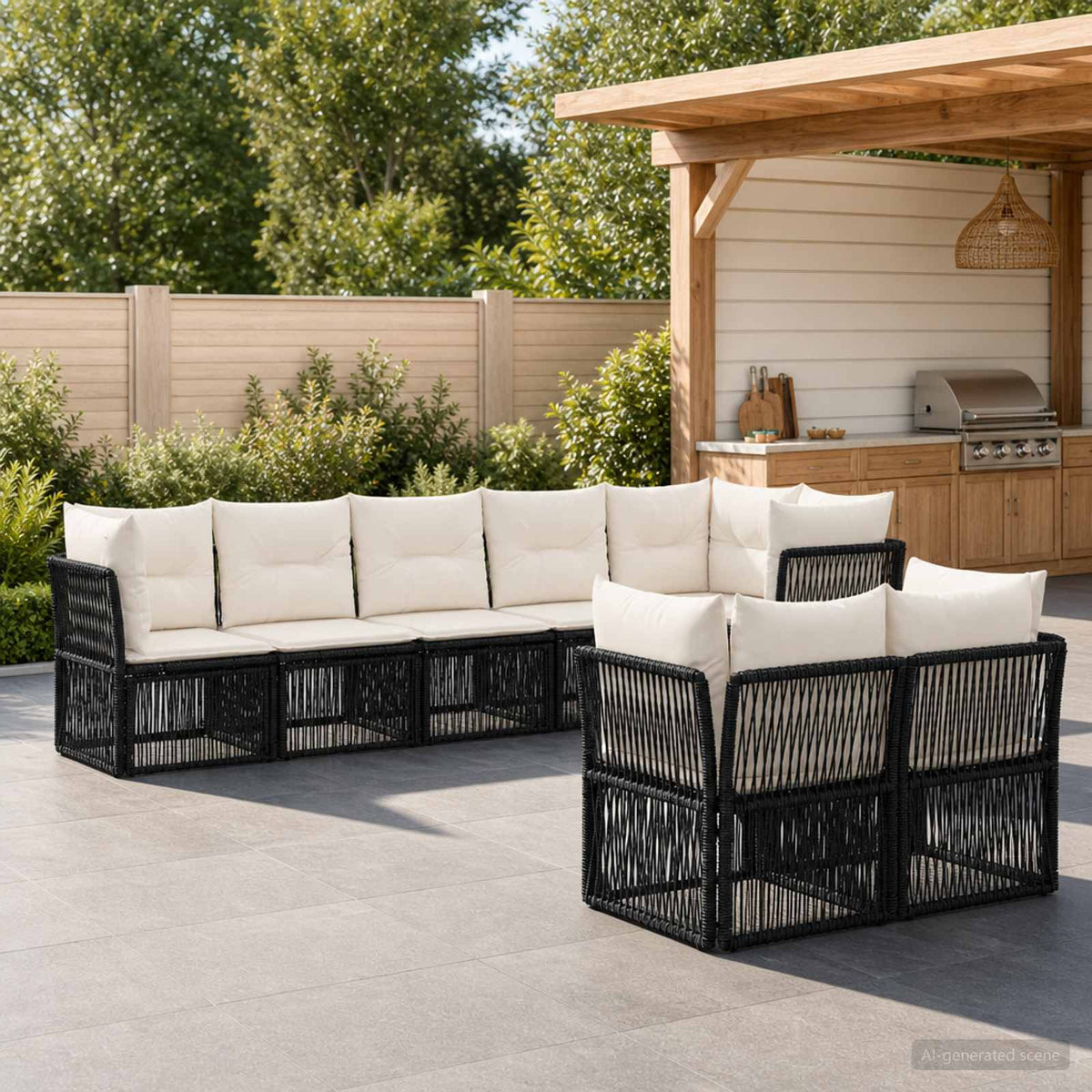 vidaXL Tuinbankenset 9 pcs Zwart poly rattan