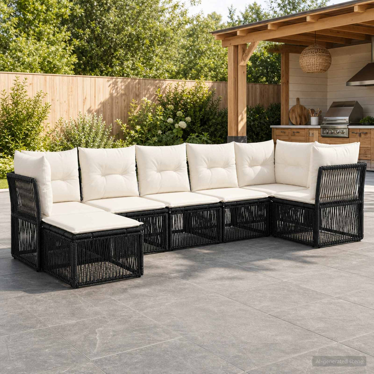 vidaXL Tuinbankenset 8 pcs Zwart poly rattan
