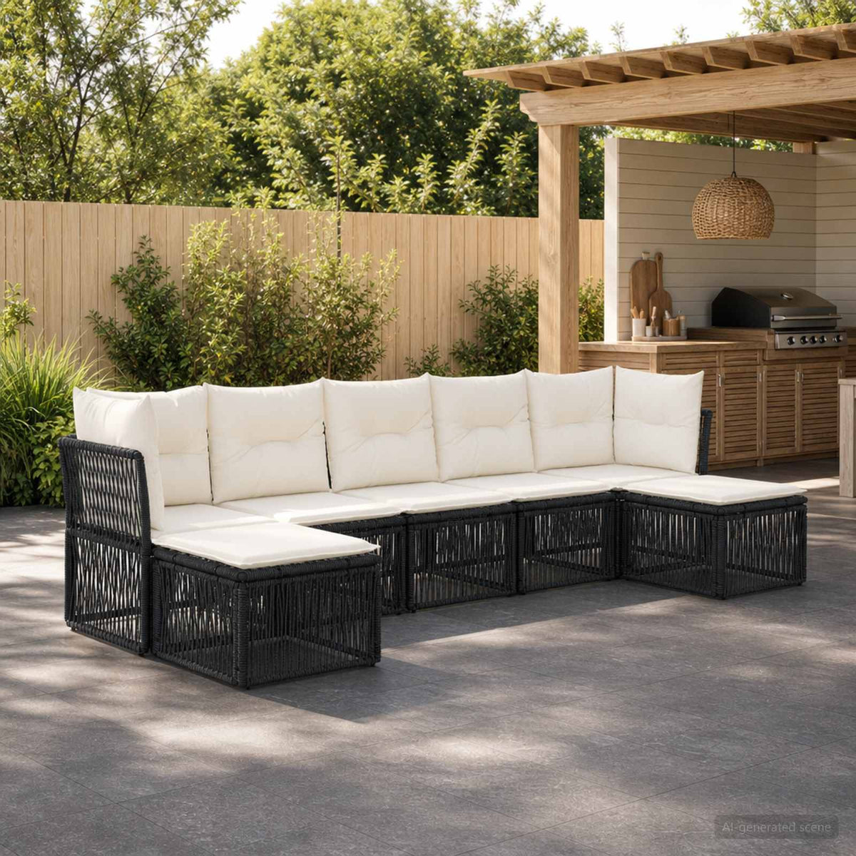 vidaXL Tuinbankenset 8 pcs Zwart poly rattan