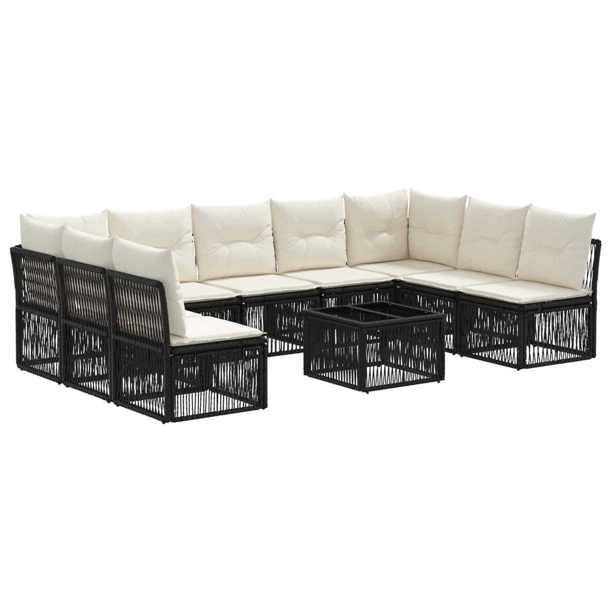 vidaXL Tuinbankenset 10 pcs Zwart poly rattan