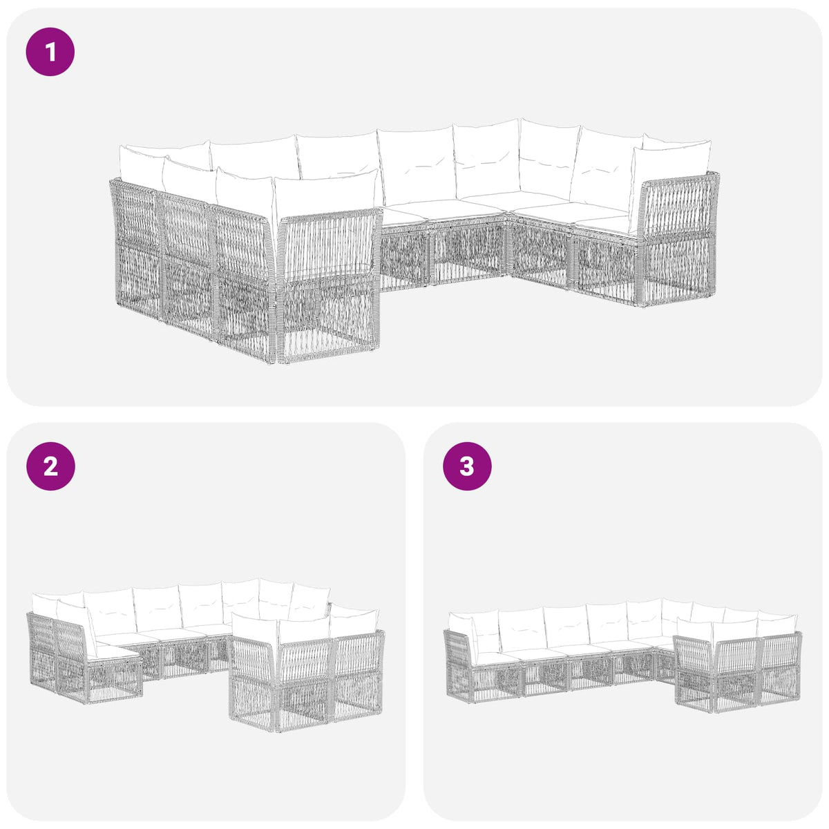 vidaXL Tuinbankenset 10 pcs Zwart poly rattan